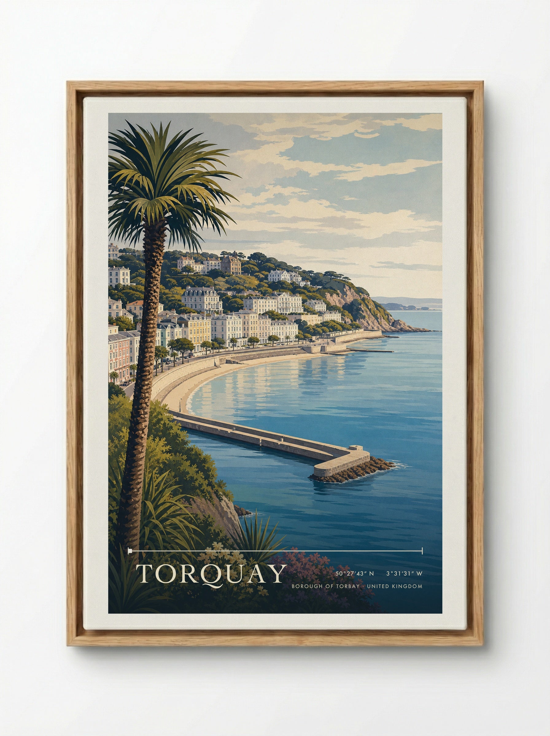 Torquay Borough of Torbay United Kingdom Travel Poster - Framed Canvas Wood