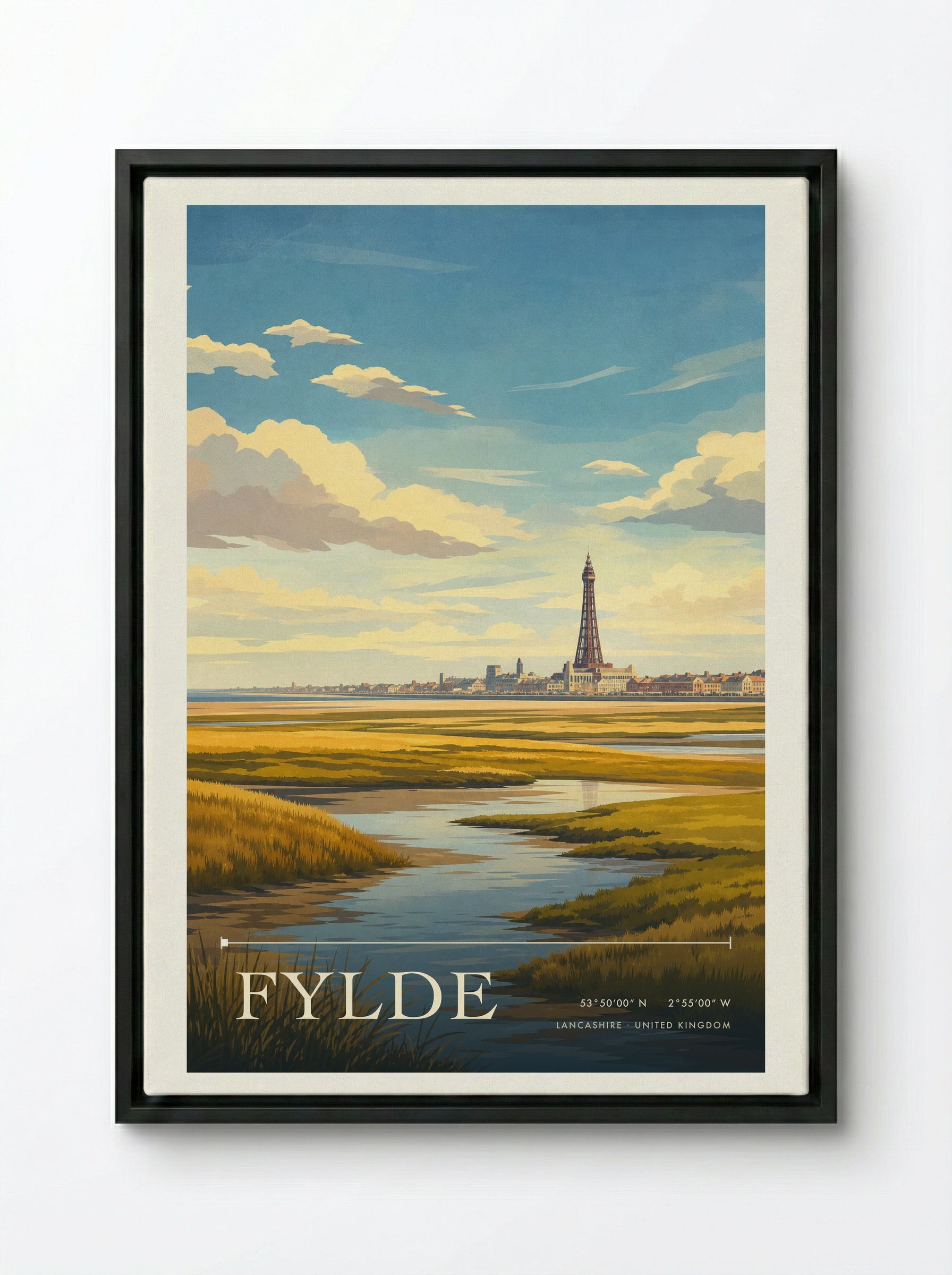 Fylde Lancashire United Kingdom Travel Poster - Framed Canvas Black