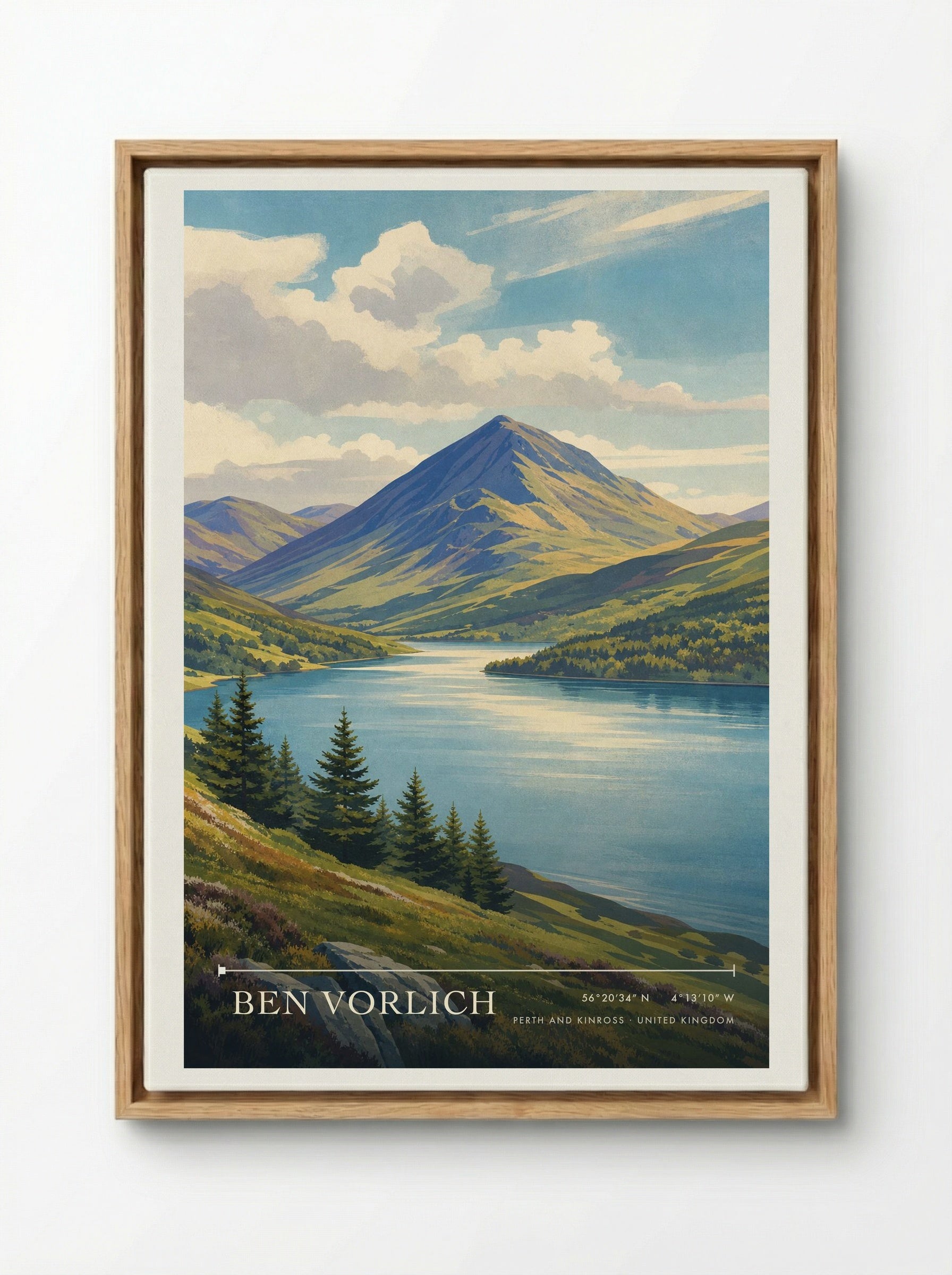Ben Vorlich Perth and Kinross United Kingdom Travel Poster - Framed Canvas Wood