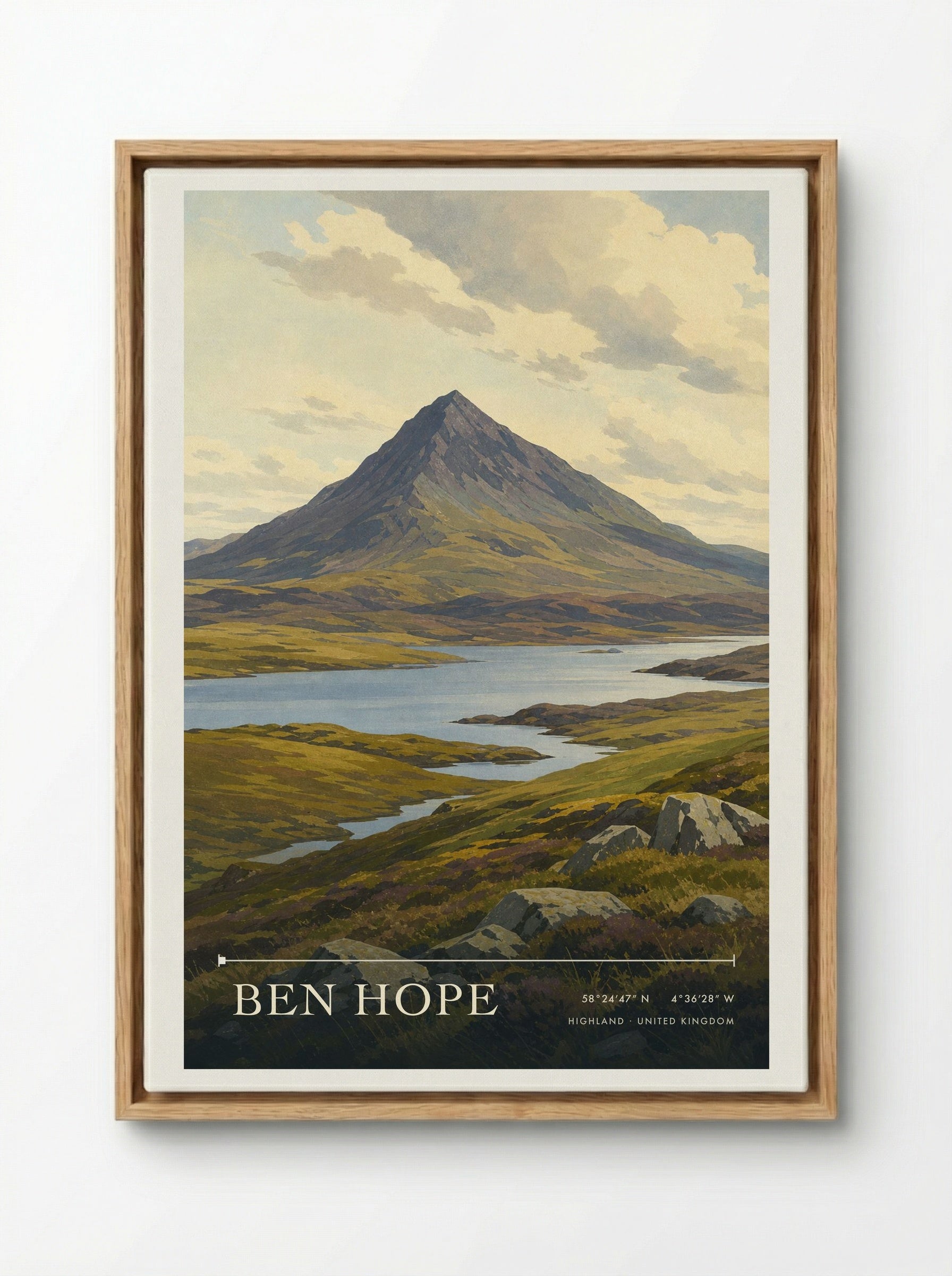 Ben Hope Highland United Kingdom Travel Poster - Framed Canvas Wood