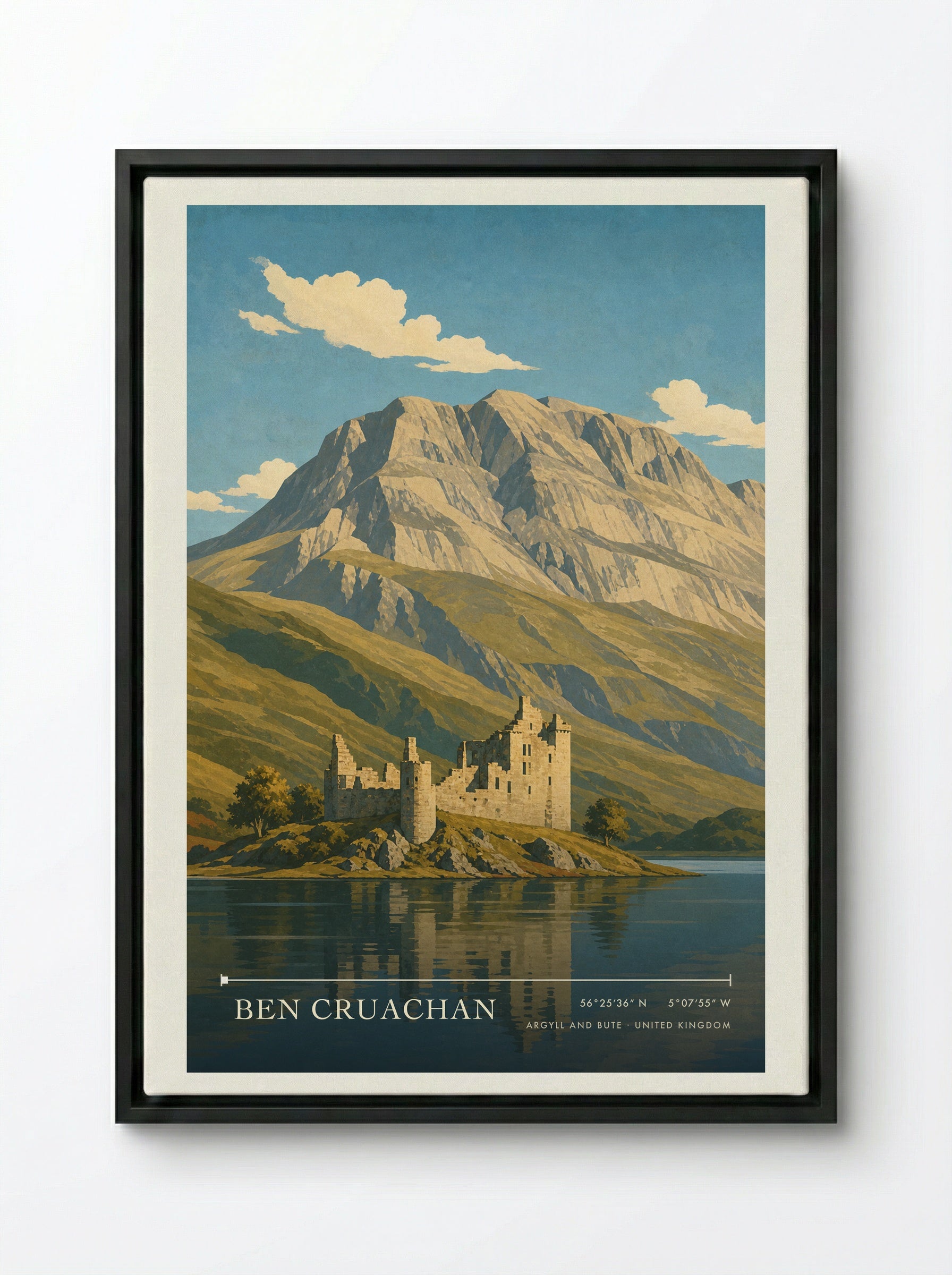 Ben Cruachan Argyll and Bute United Kingdom Travel Poster - Framed Canvas Black