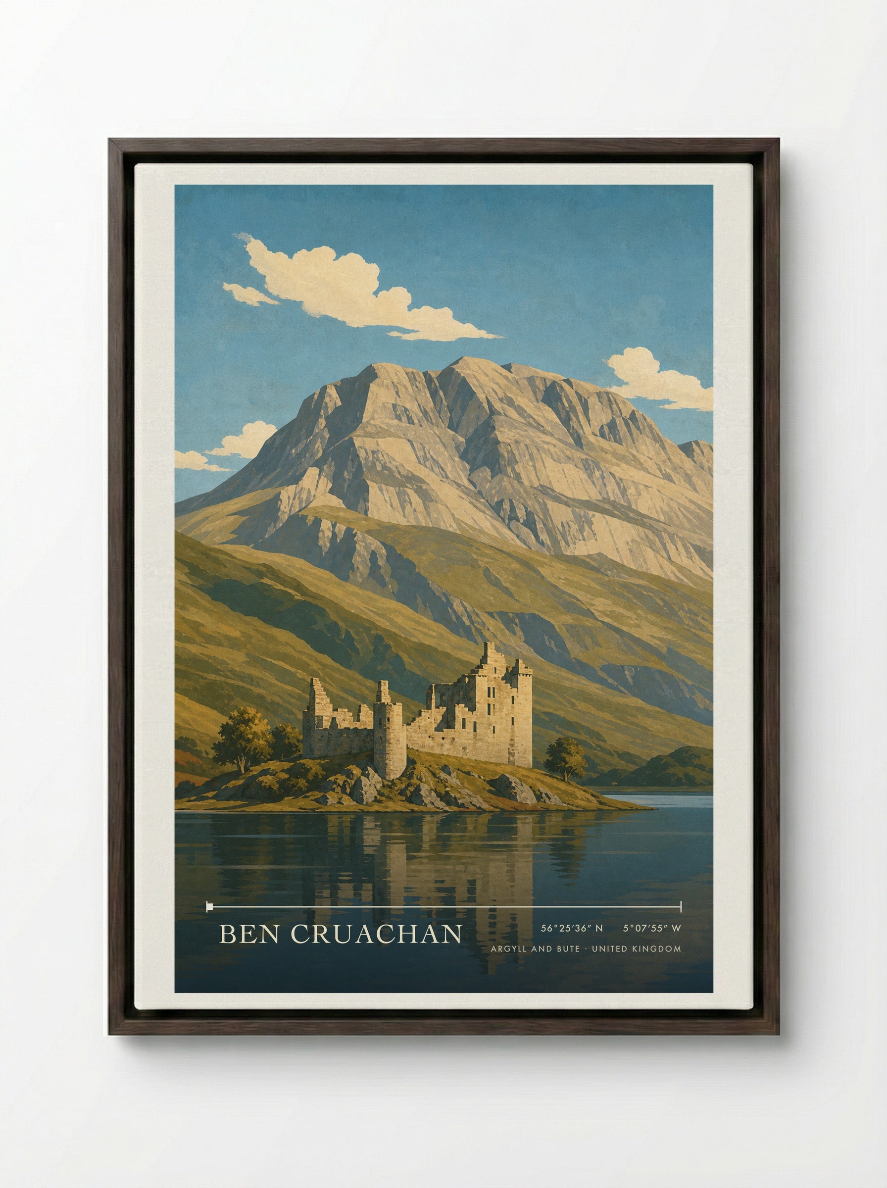 Ben Cruachan Argyll and Bute United Kingdom Travel Poster - Framed Canvas Dark Wood