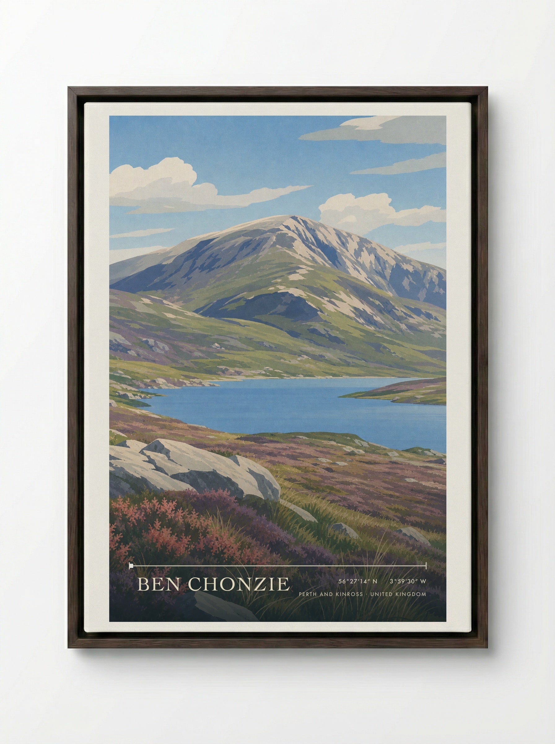 Ben Chonzie Perth and Kinross United Kingdom Travel Poster - Framed Canvas Dark Wood