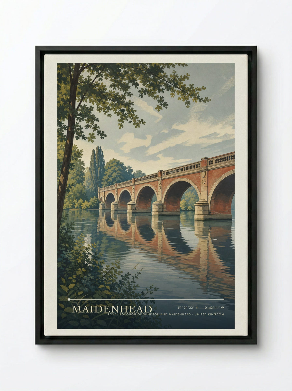 Maidenhead Royal Borough of Windsor and Maidenhead United Kingdom Travel Poster - Framed Canvas Black