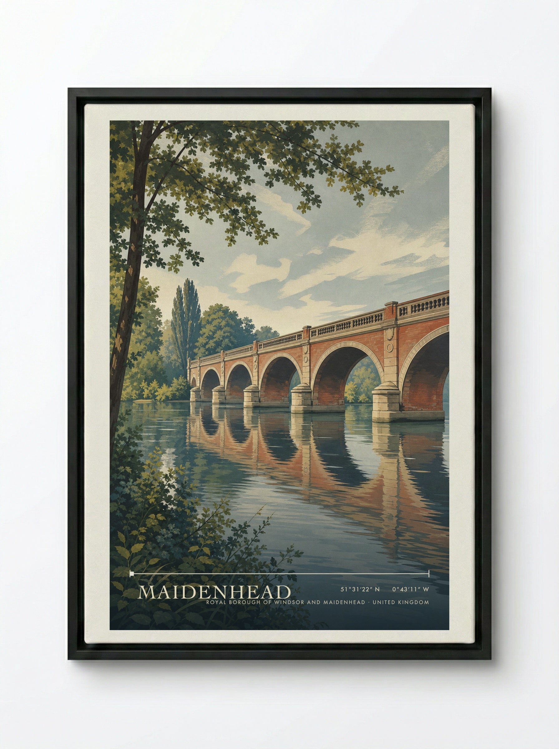 Maidenhead Royal Borough of Windsor and Maidenhead United Kingdom Travel Poster - Framed Canvas Black