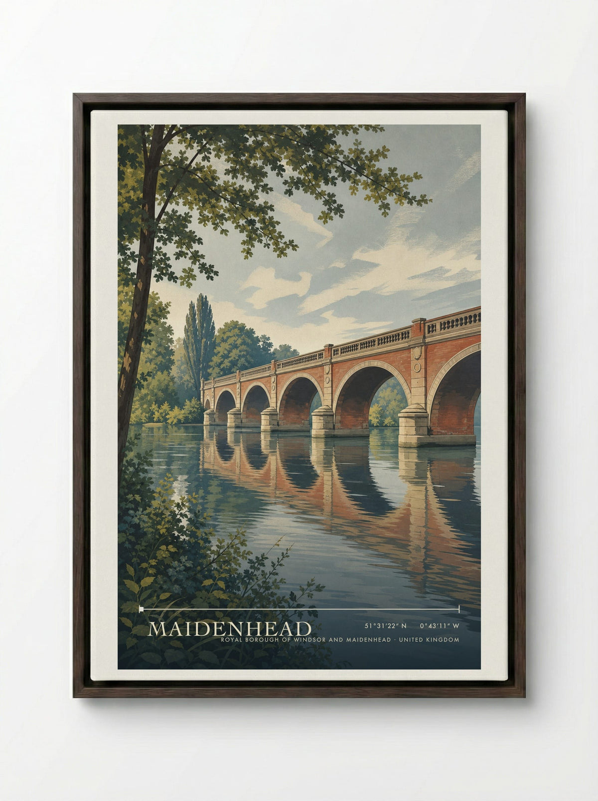 Maidenhead Royal Borough of Windsor and Maidenhead United Kingdom Travel Poster - Framed Canvas Dark Wood