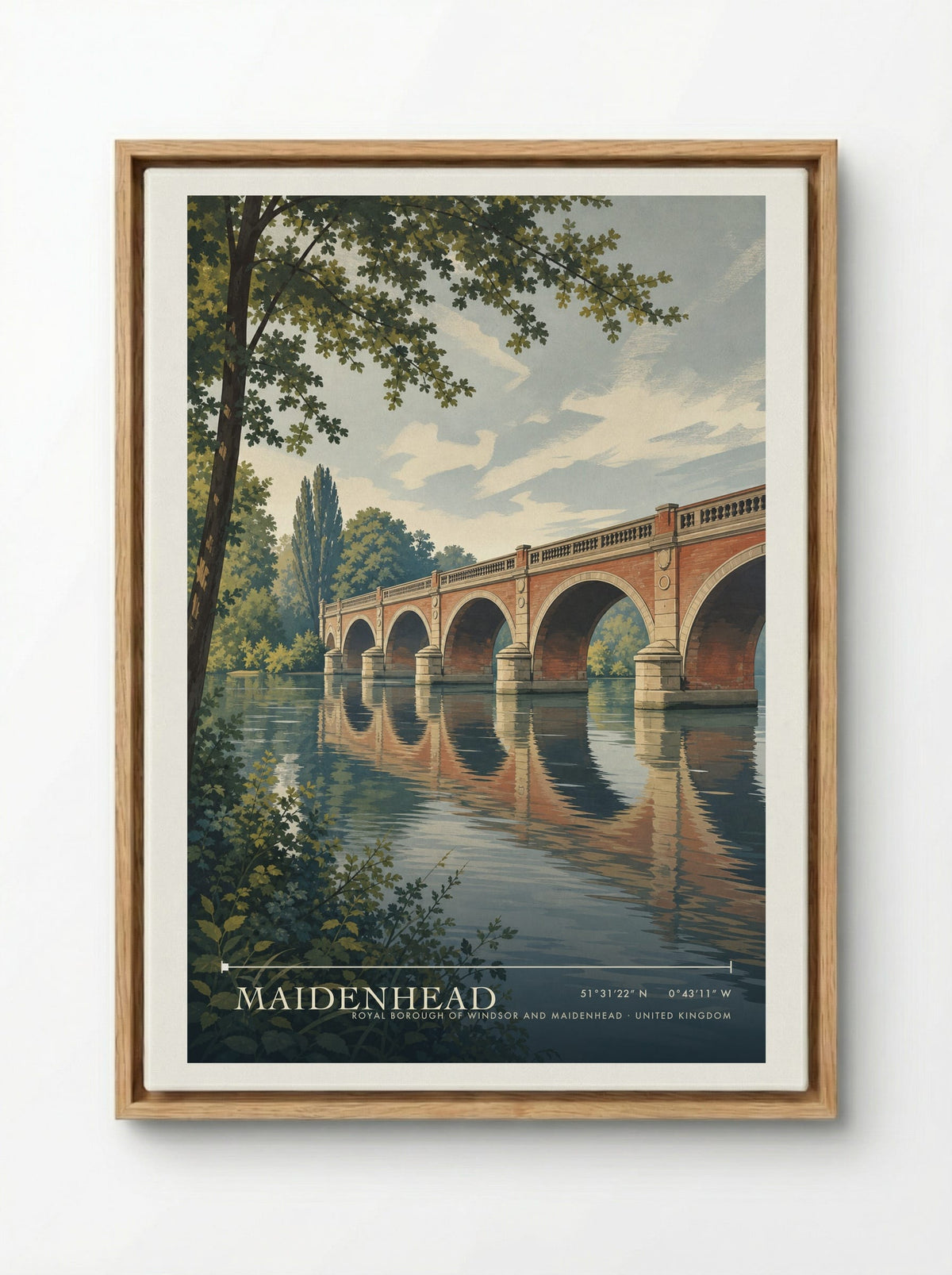 Maidenhead Royal Borough of Windsor and Maidenhead United Kingdom Travel Poster - Framed Canvas Wood