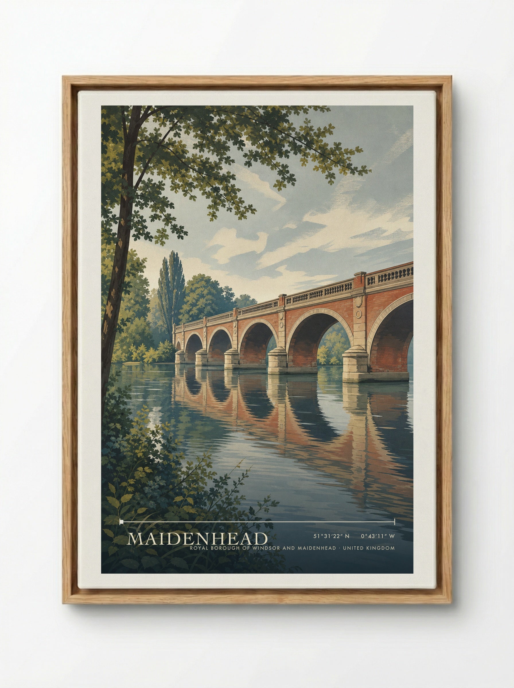 Maidenhead Royal Borough of Windsor and Maidenhead United Kingdom Travel Poster - Framed Canvas Wood