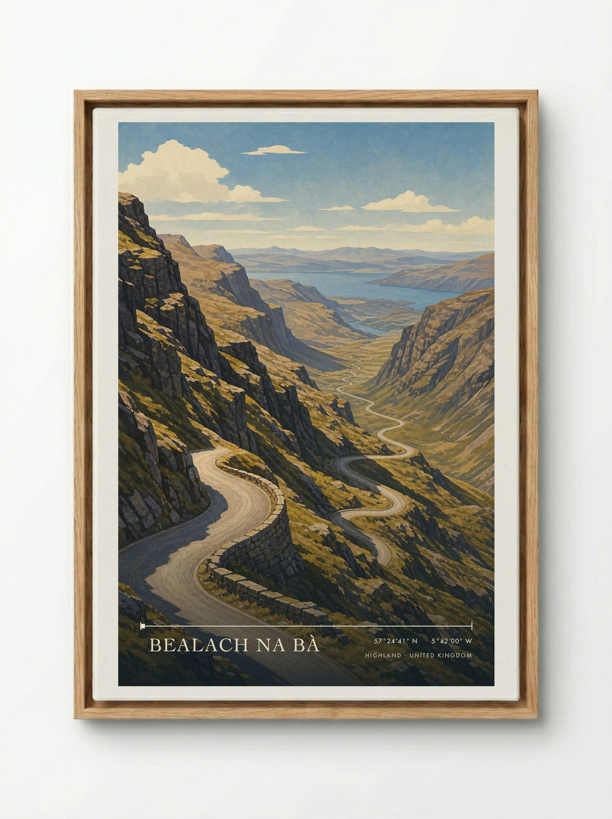 Bealach na Bà Highland United Kingdom Travel Poster - Framed Canvas Wood