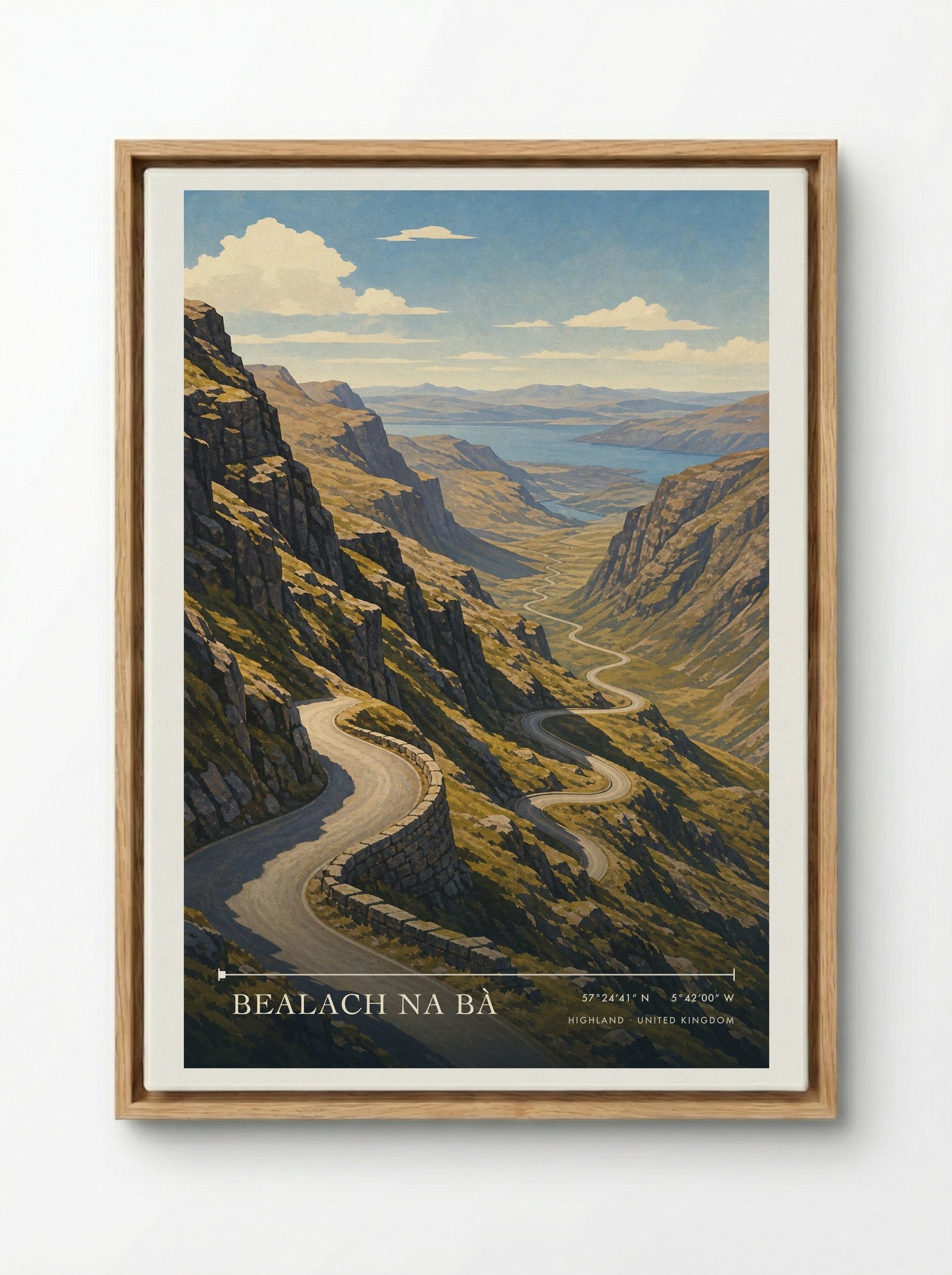 Bealach na Bà Highland United Kingdom Travel Poster - Framed Canvas Wood