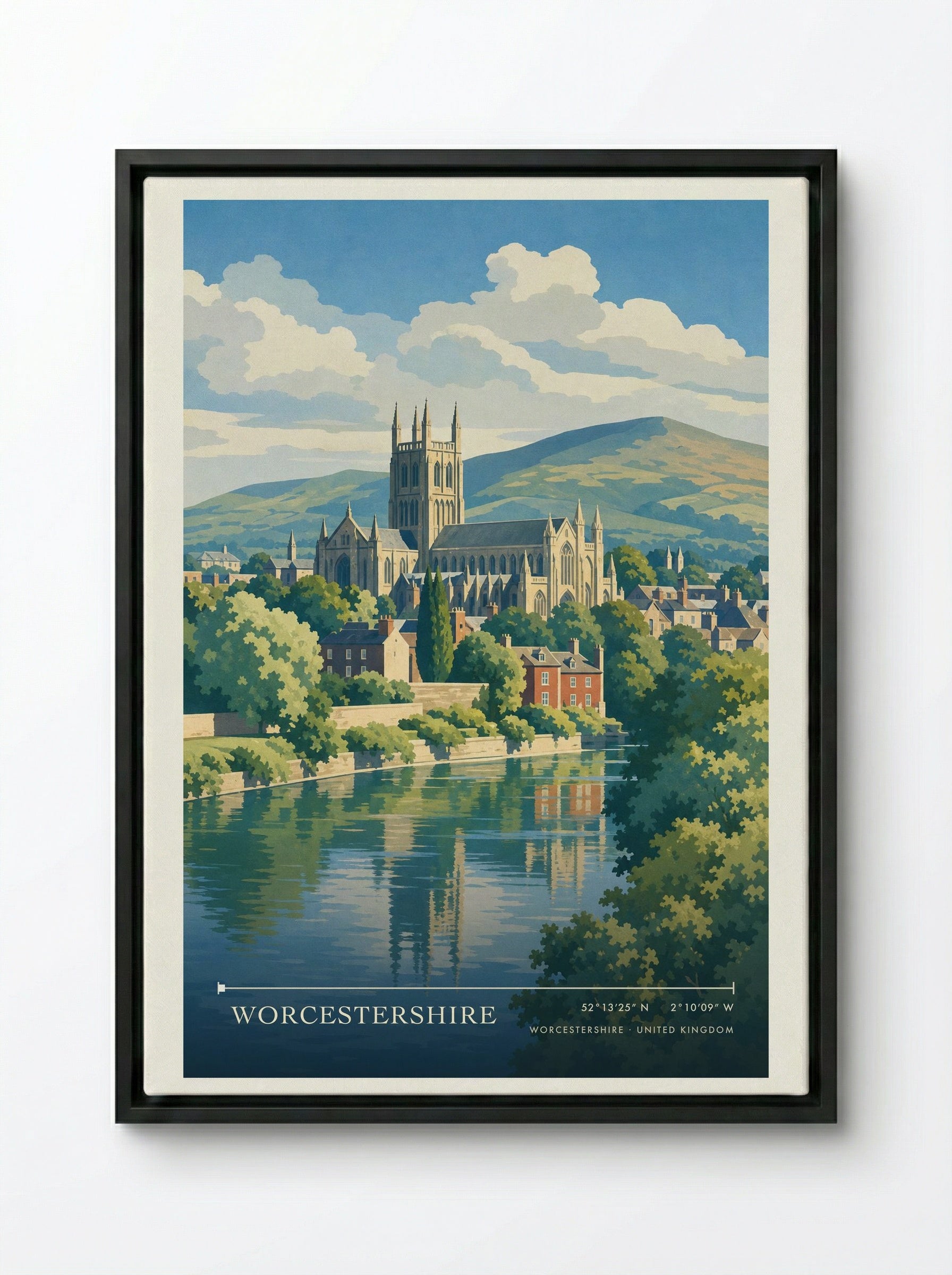 Worcestershire United Kingdom Travel Poster - Framed Canvas Black