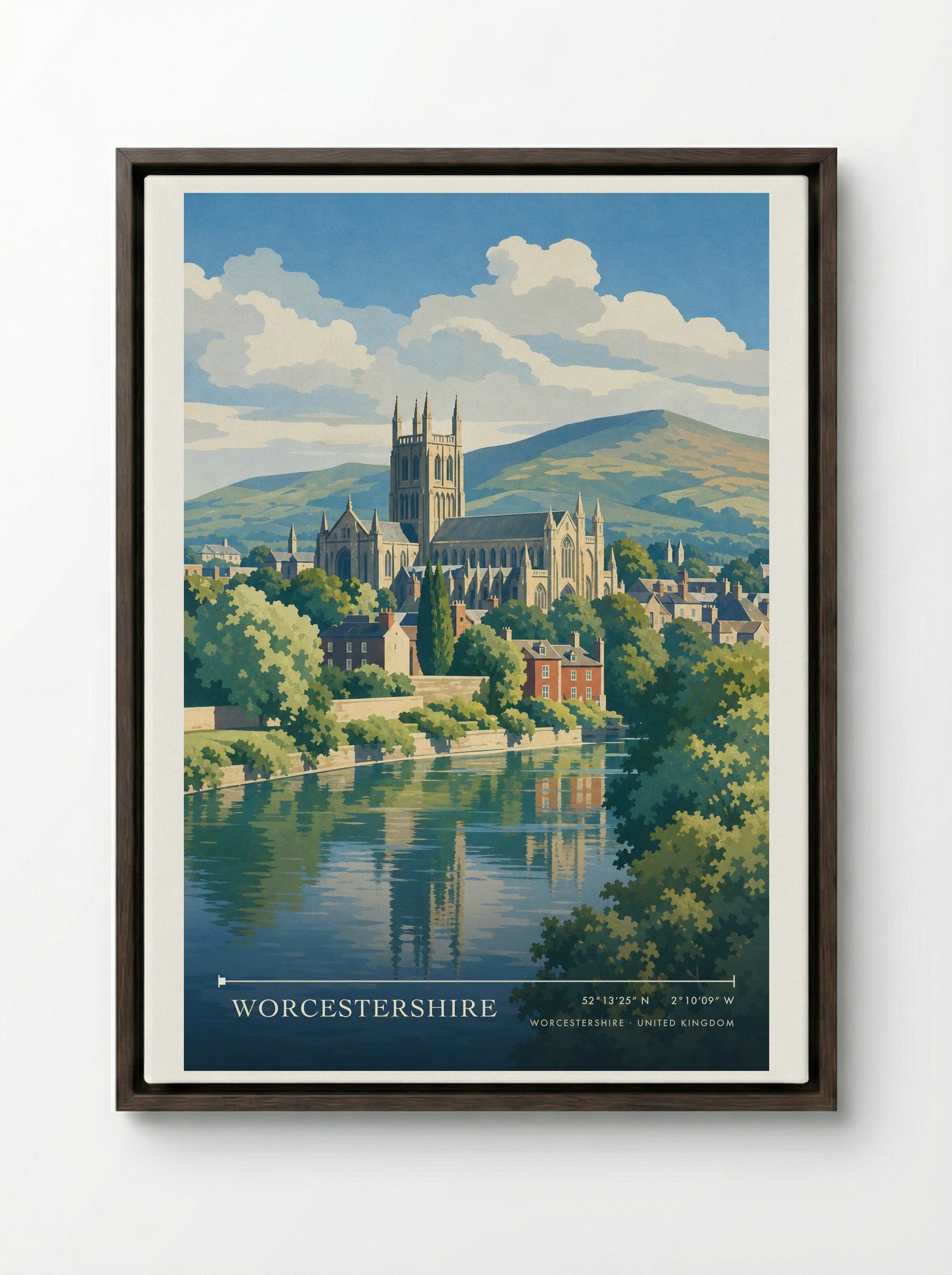 Worcestershire United Kingdom Travel Poster - Framed Canvas Dark Wood