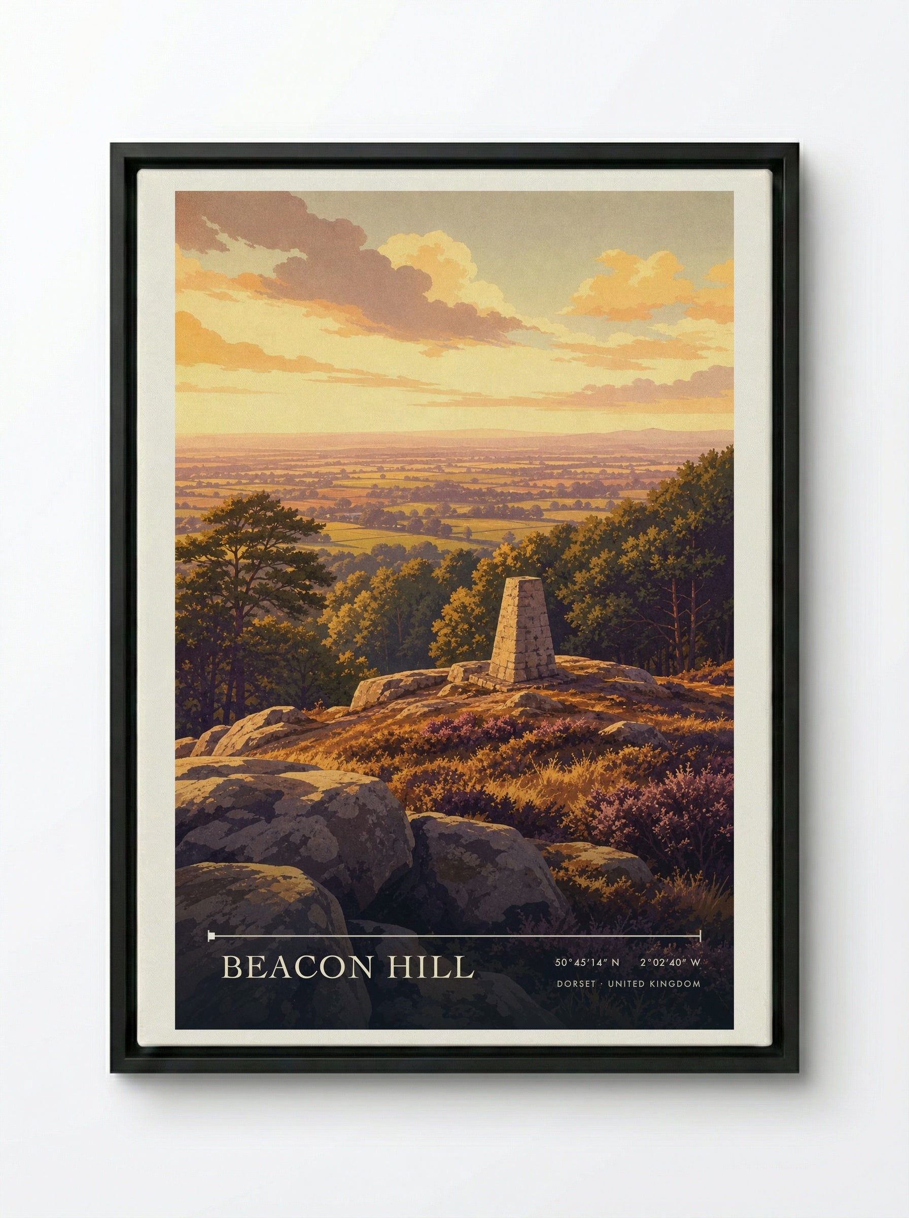 Beacon Hill Dorset United Kingdom Travel Poster - Framed Canvas Black
