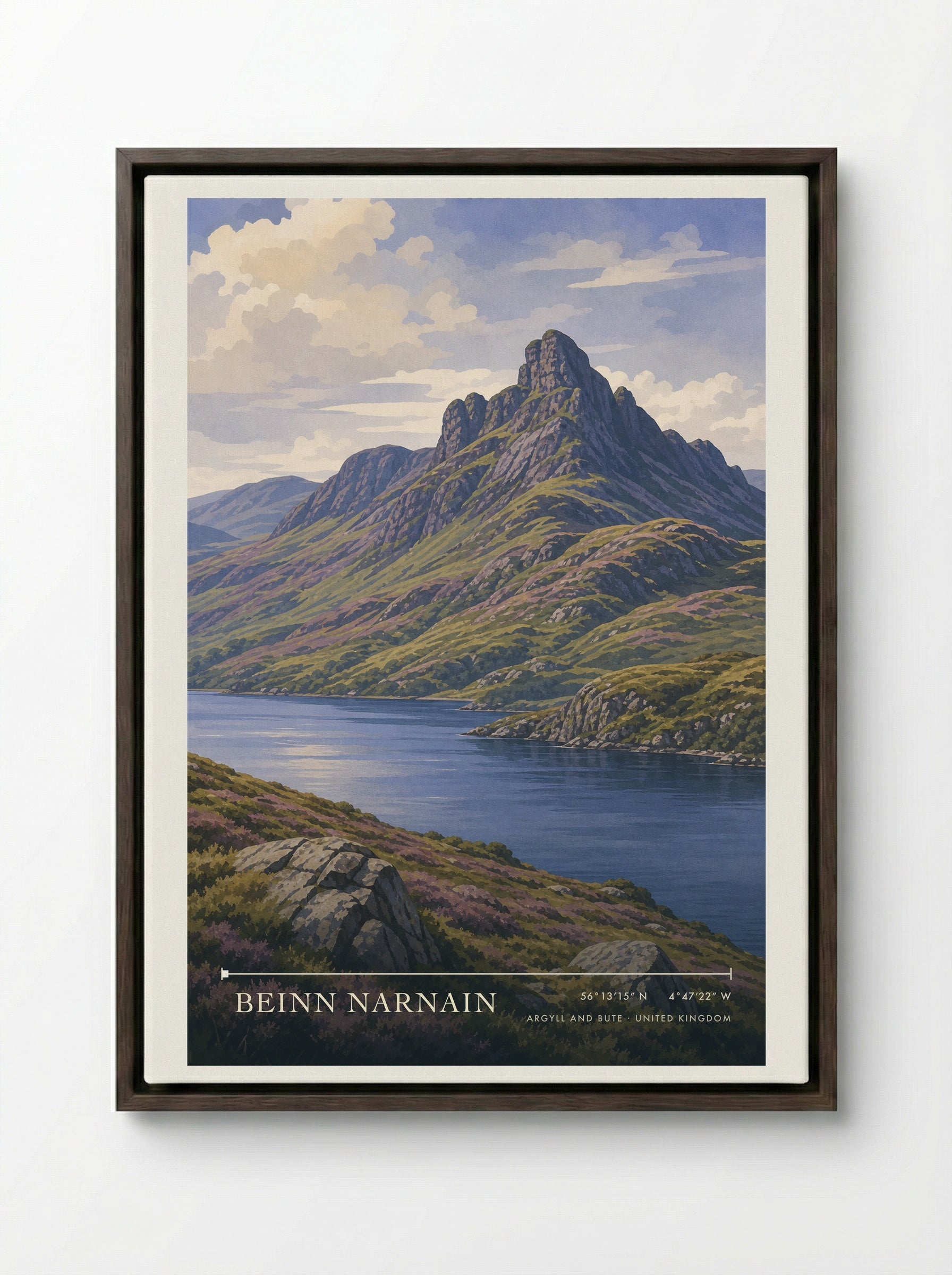 Beinn Narnain Argyll and Bute United Kingdom Travel Poster - Framed Canvas Dark Wood