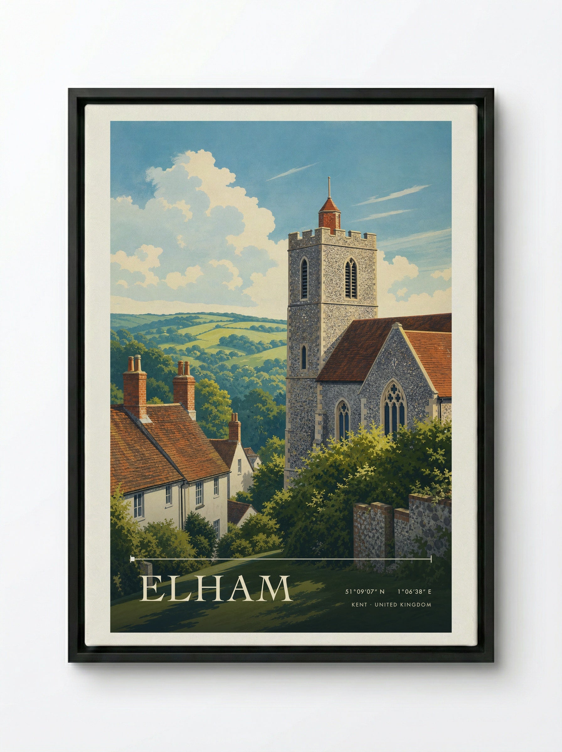 Elham Kent United Kingdom Travel Poster - Framed Canvas Black