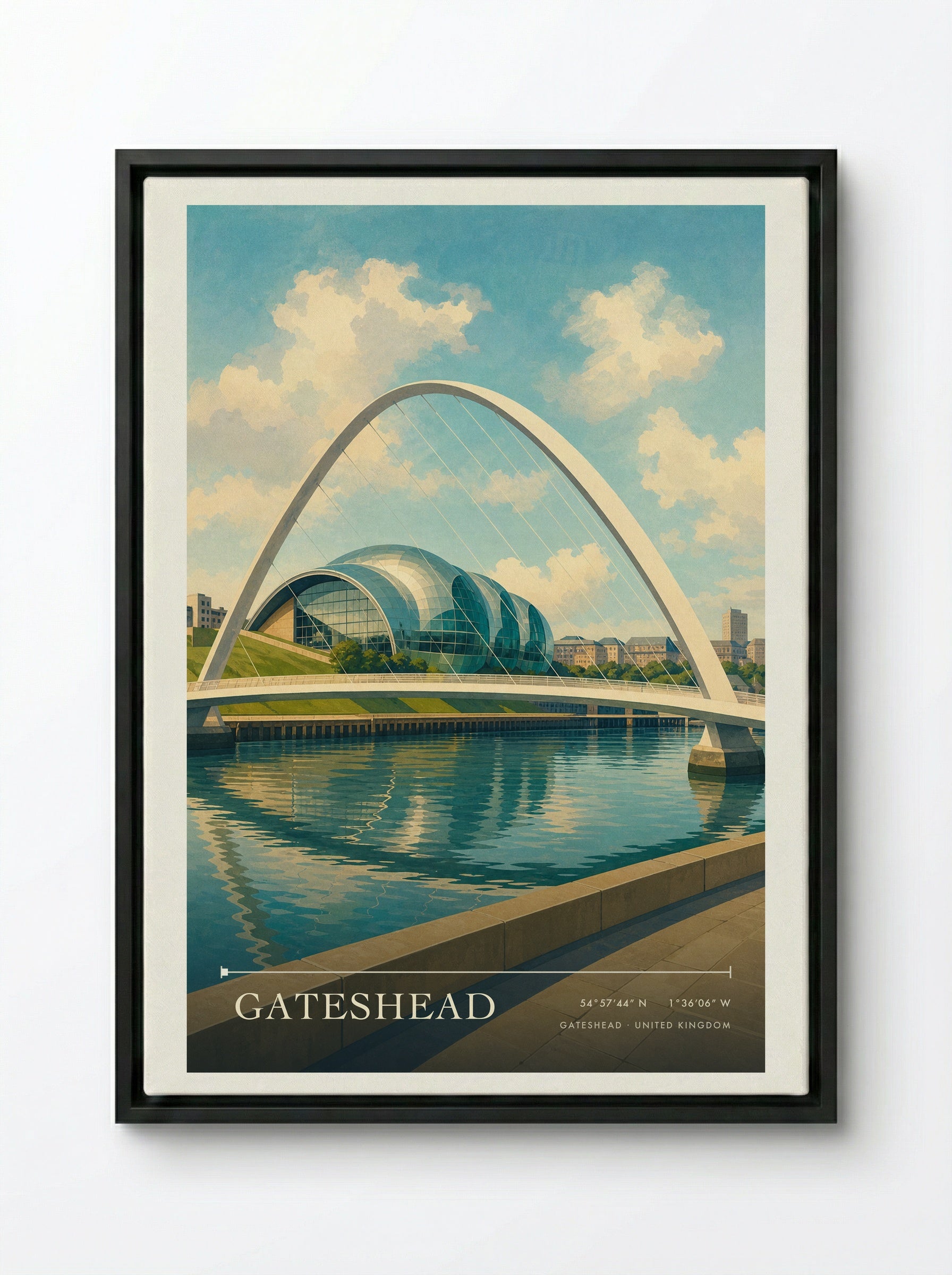 Gateshead United Kingdom Travel Poster - Framed Canvas Black