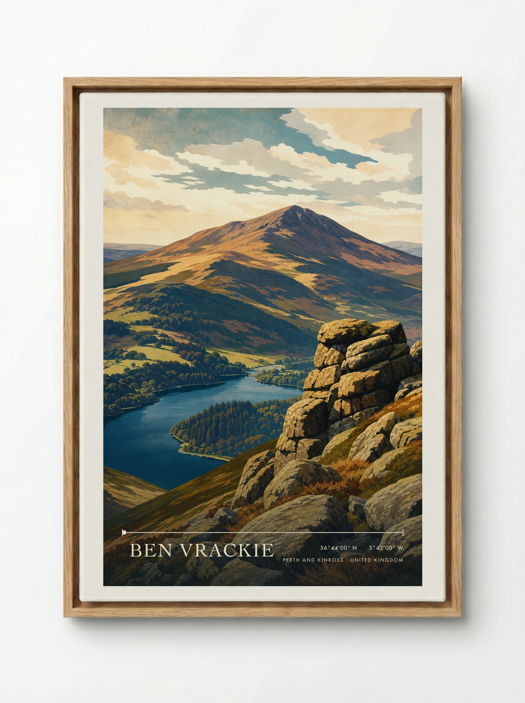 Ben Vrackie Perth and Kinross United Kingdom Travel Poster - Framed Canvas Wood