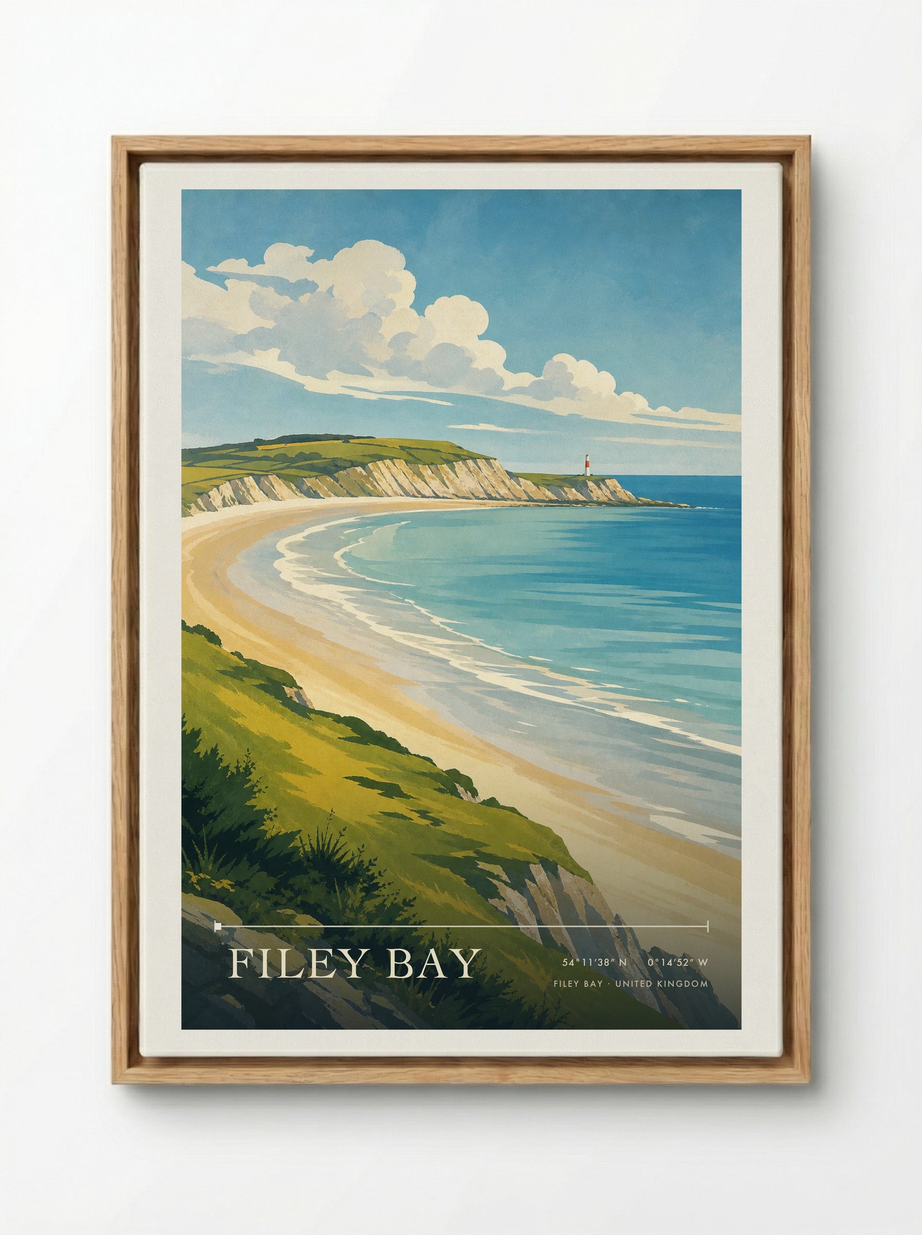 Filey Bay United Kingdom Travel Poster - Framed Canvas Wood