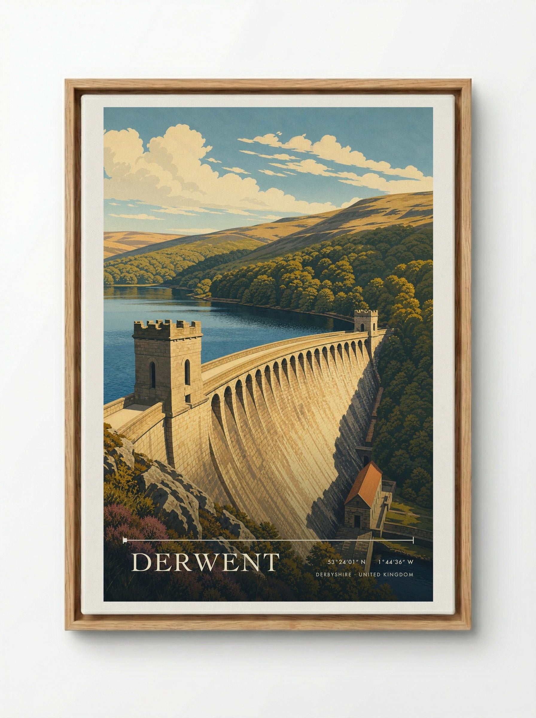 Derwent Derbyshire United Kingdom Travel Poster - Framed Canvas Wood