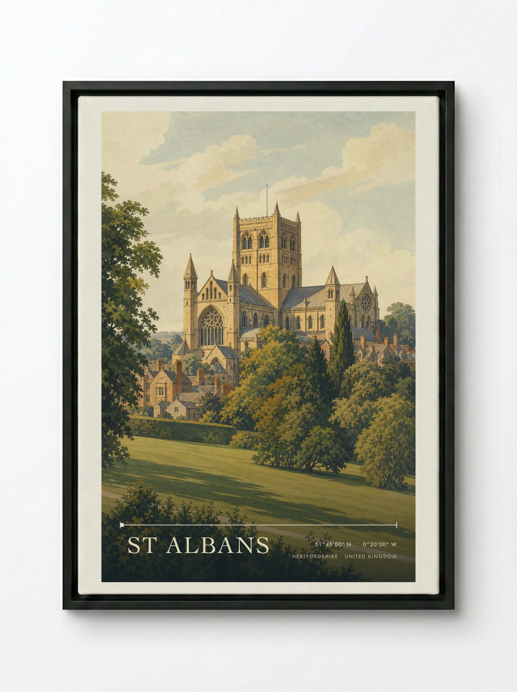 St Albans Hertfordshire United Kingdom Travel Poster - Framed Canvas Black