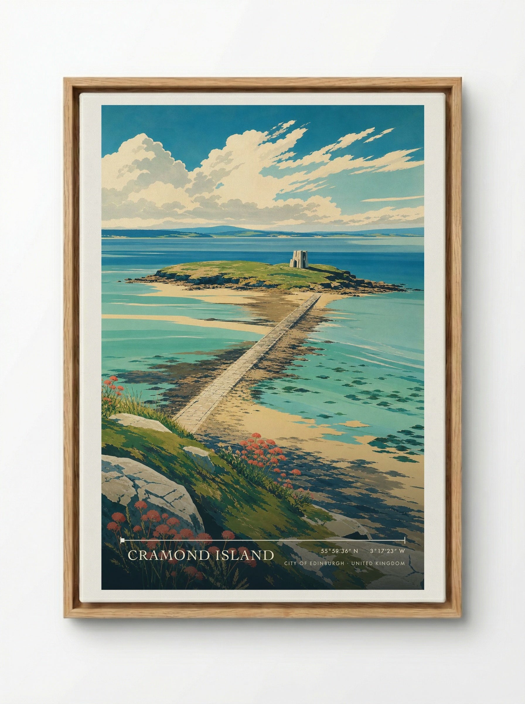 Cramond Island City of Edinburgh United Kingdom Travel Poster - Framed Canvas Wood