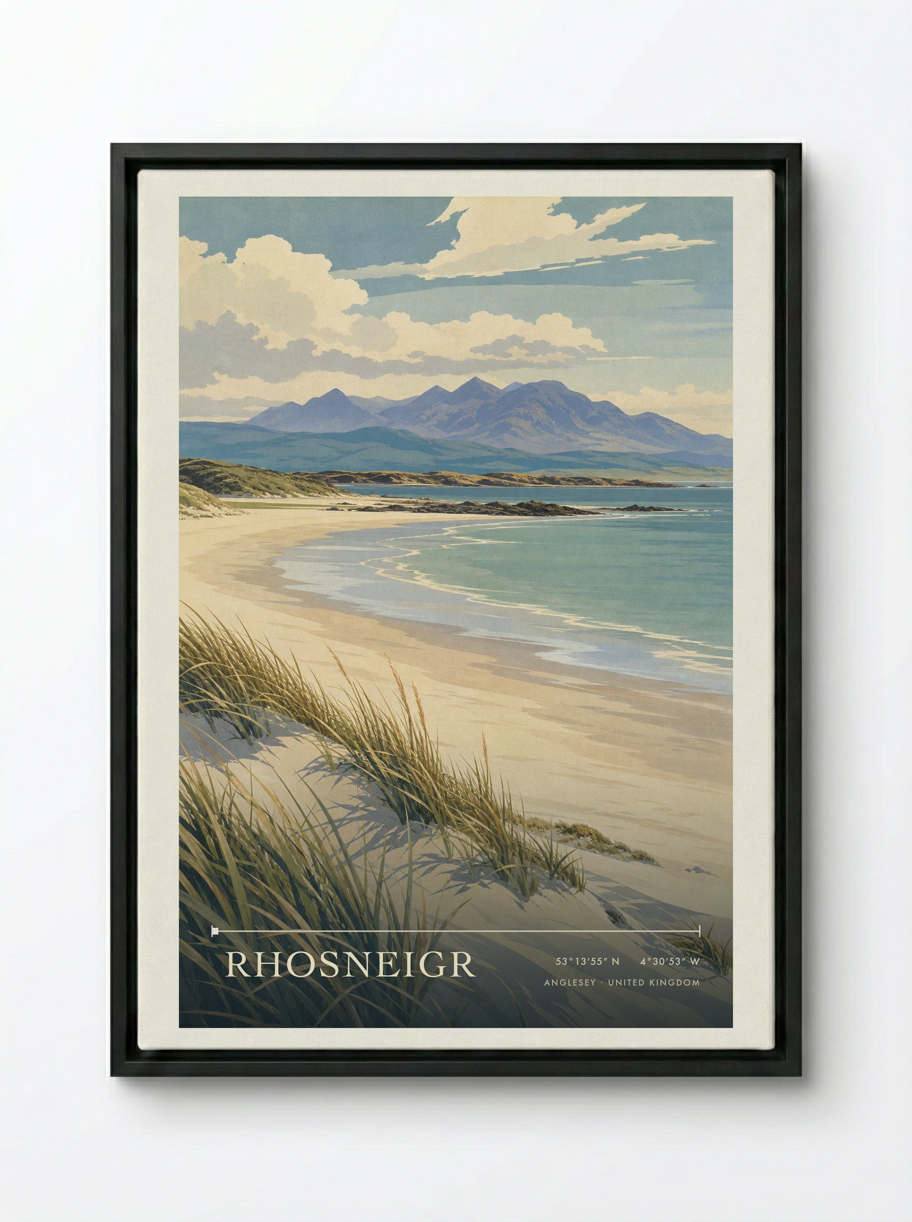 Rhosneigr Anglesey United Kingdom Travel Poster - Framed Canvas Black