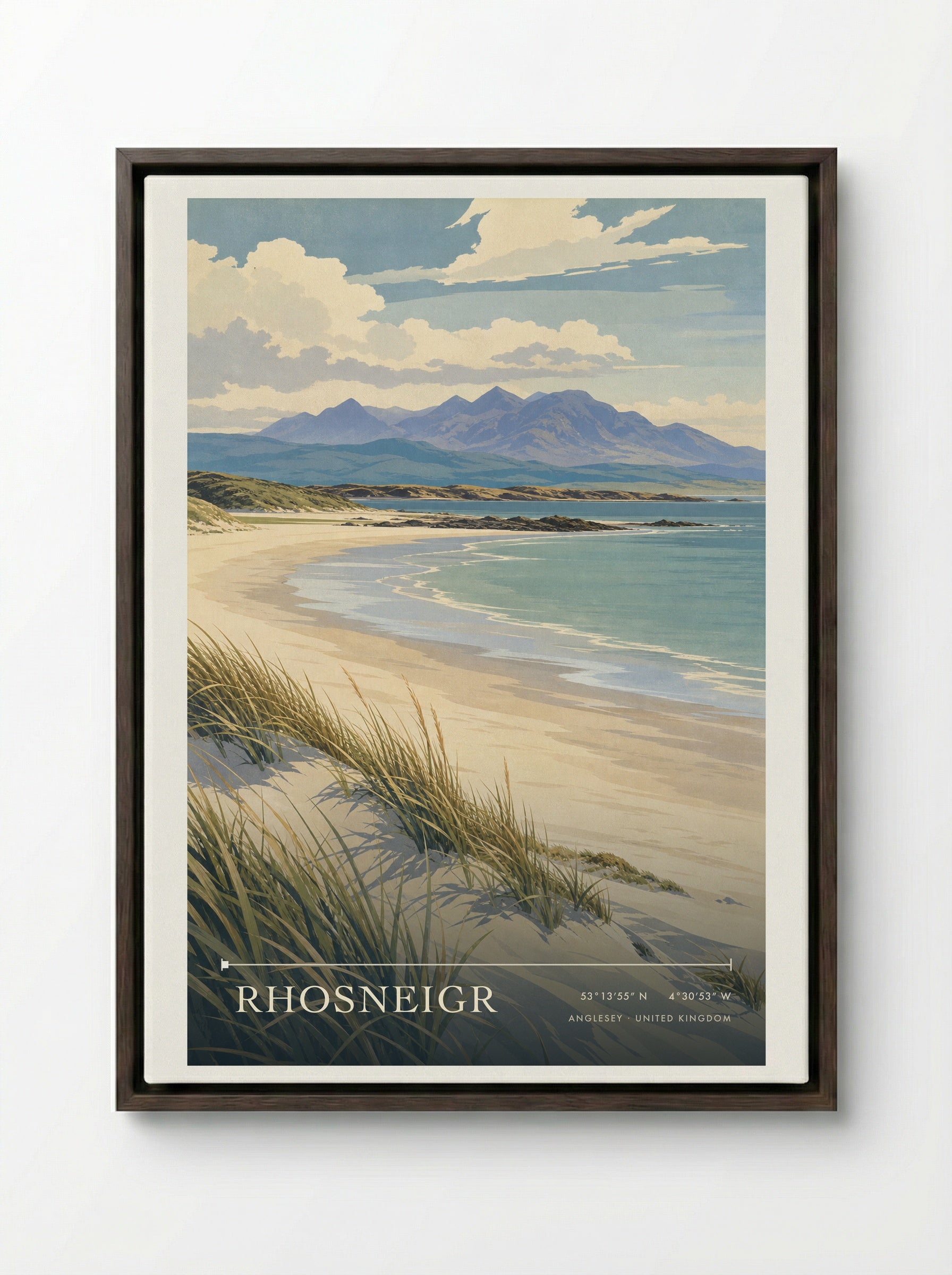 Rhosneigr Anglesey United Kingdom Travel Poster - Framed Canvas Dark Wood