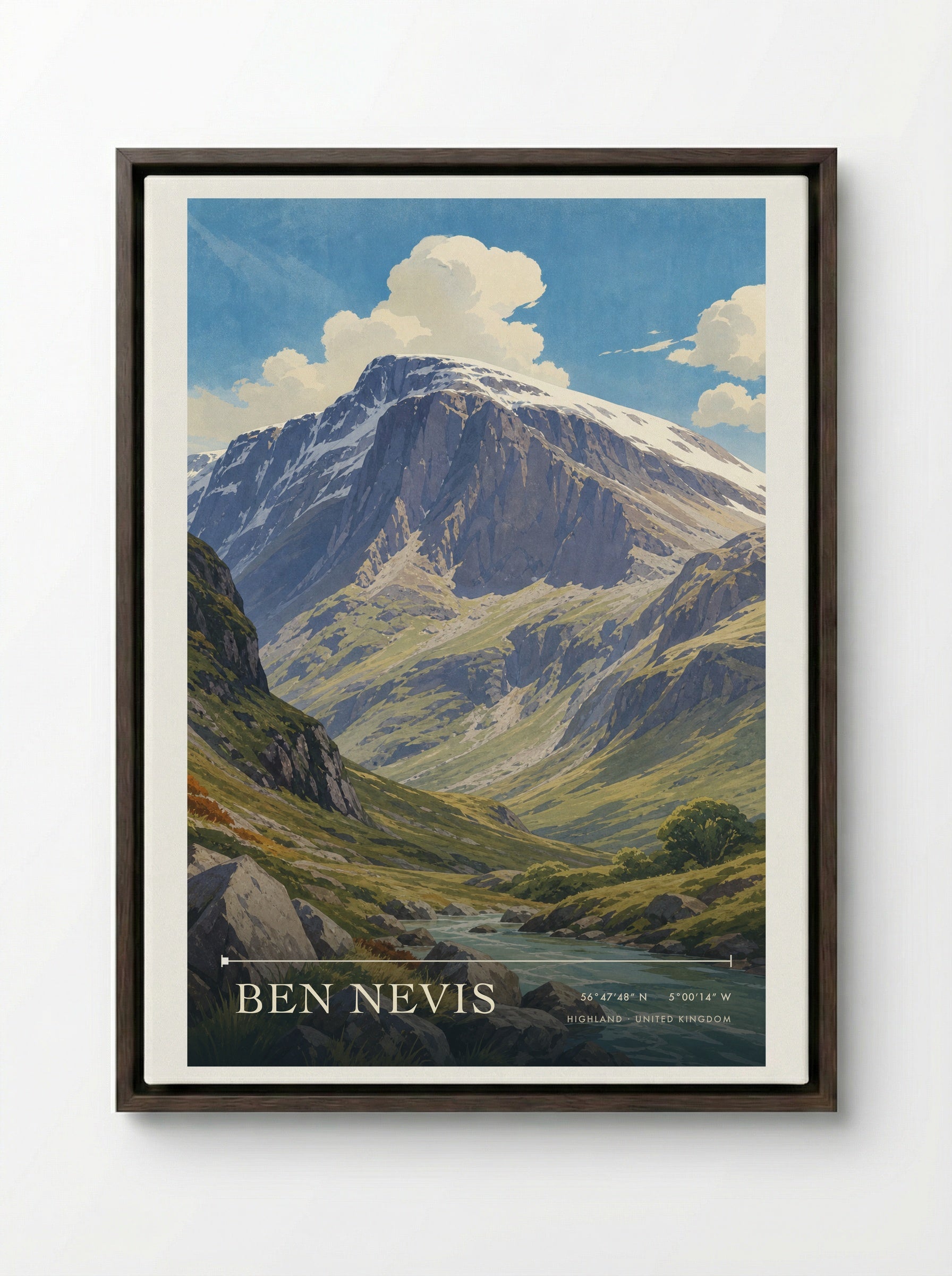 Ben Nevis Highland United Kingdom Travel Poster - Framed Canvas Dark Wood