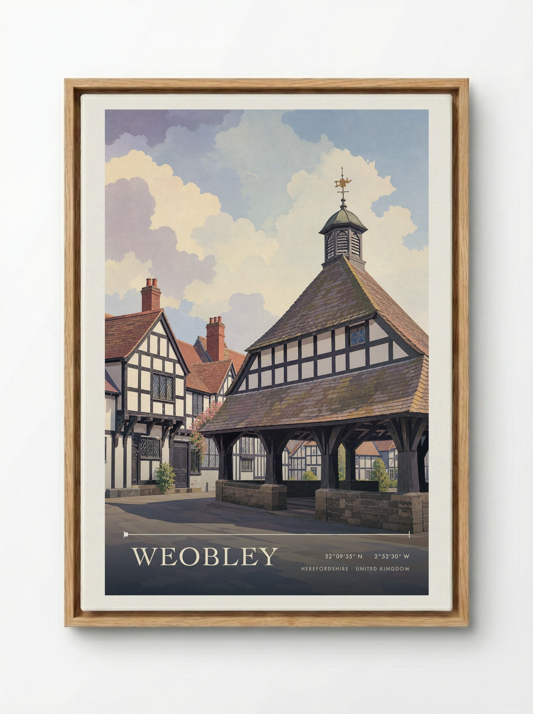 Weobley Herefordshire United Kingdom Travel Poster - Framed Canvas Wood