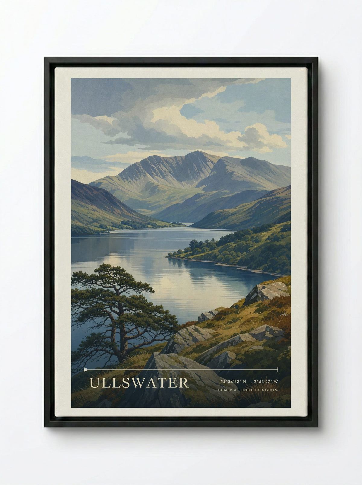 Ullswater Cumbria United Kingdom Travel Poster - Framed Canvas Black