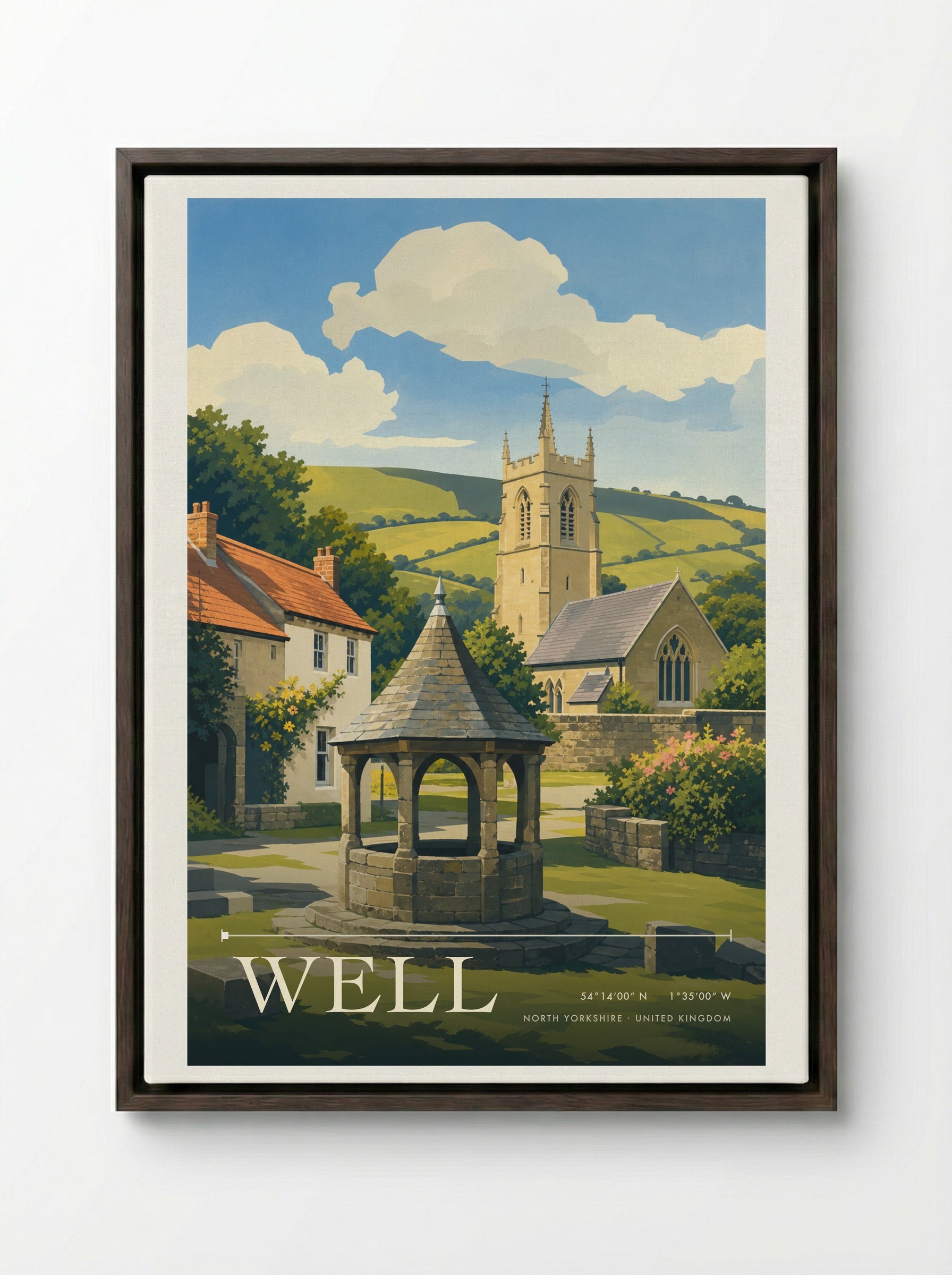 Well North Yorkshire United Kingdom Travel Poster - Framed Canvas Dark Wood