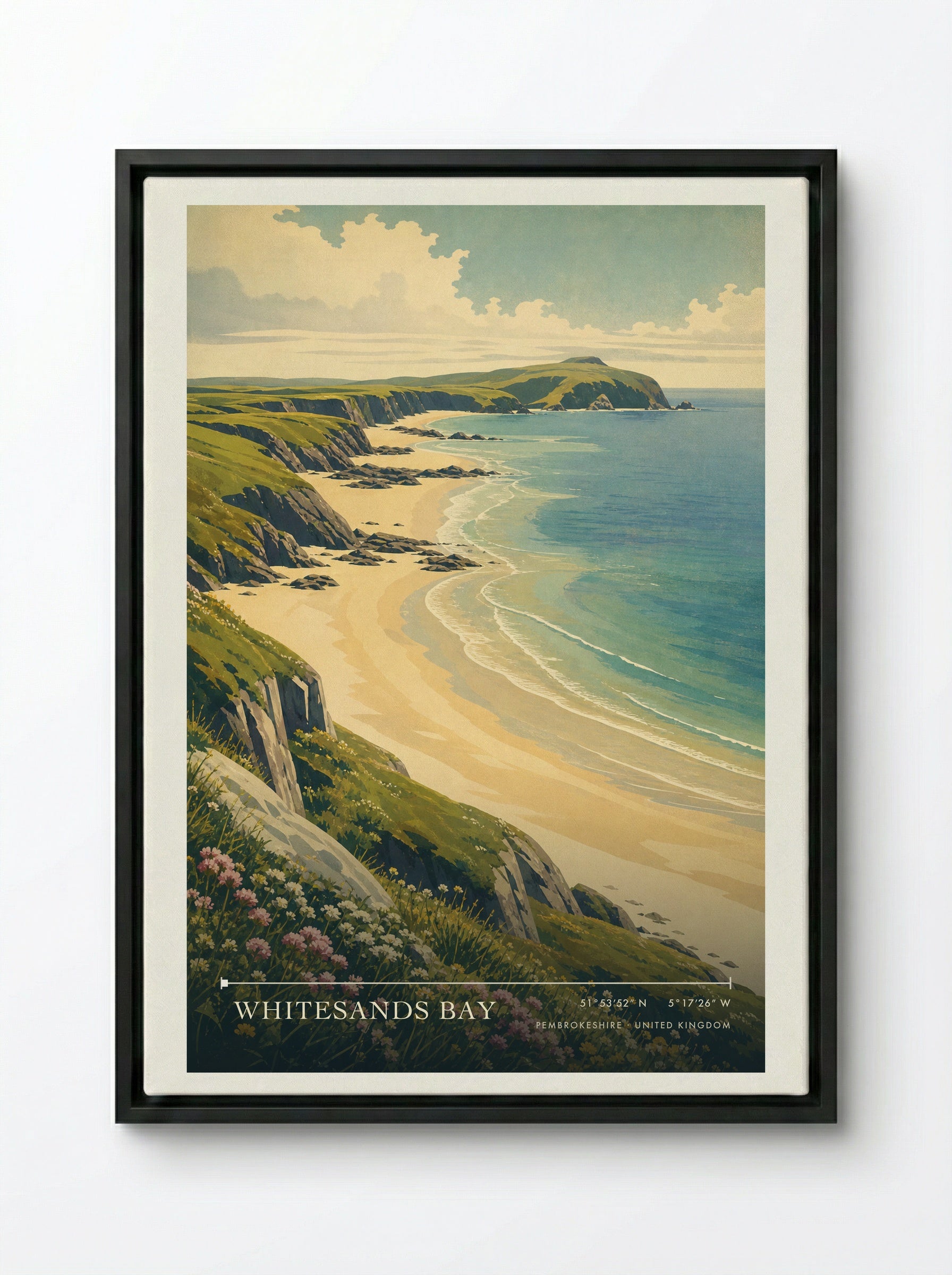 Whitesands Bay Pembrokeshire United Kingdom Travel Poster - Framed Canvas Black