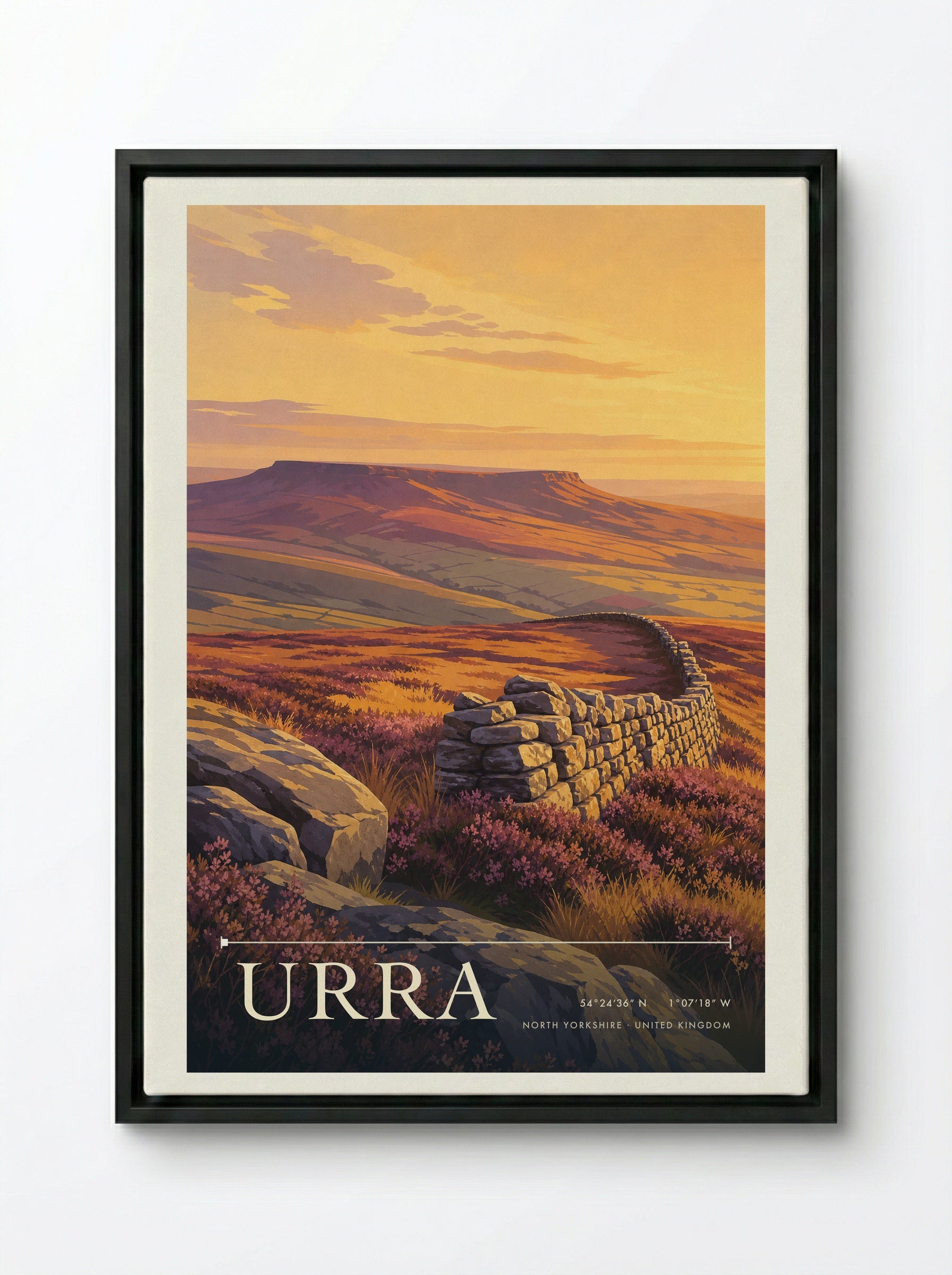 Urra North Yorkshire United Kingdom Travel Poster - Framed Canvas Black