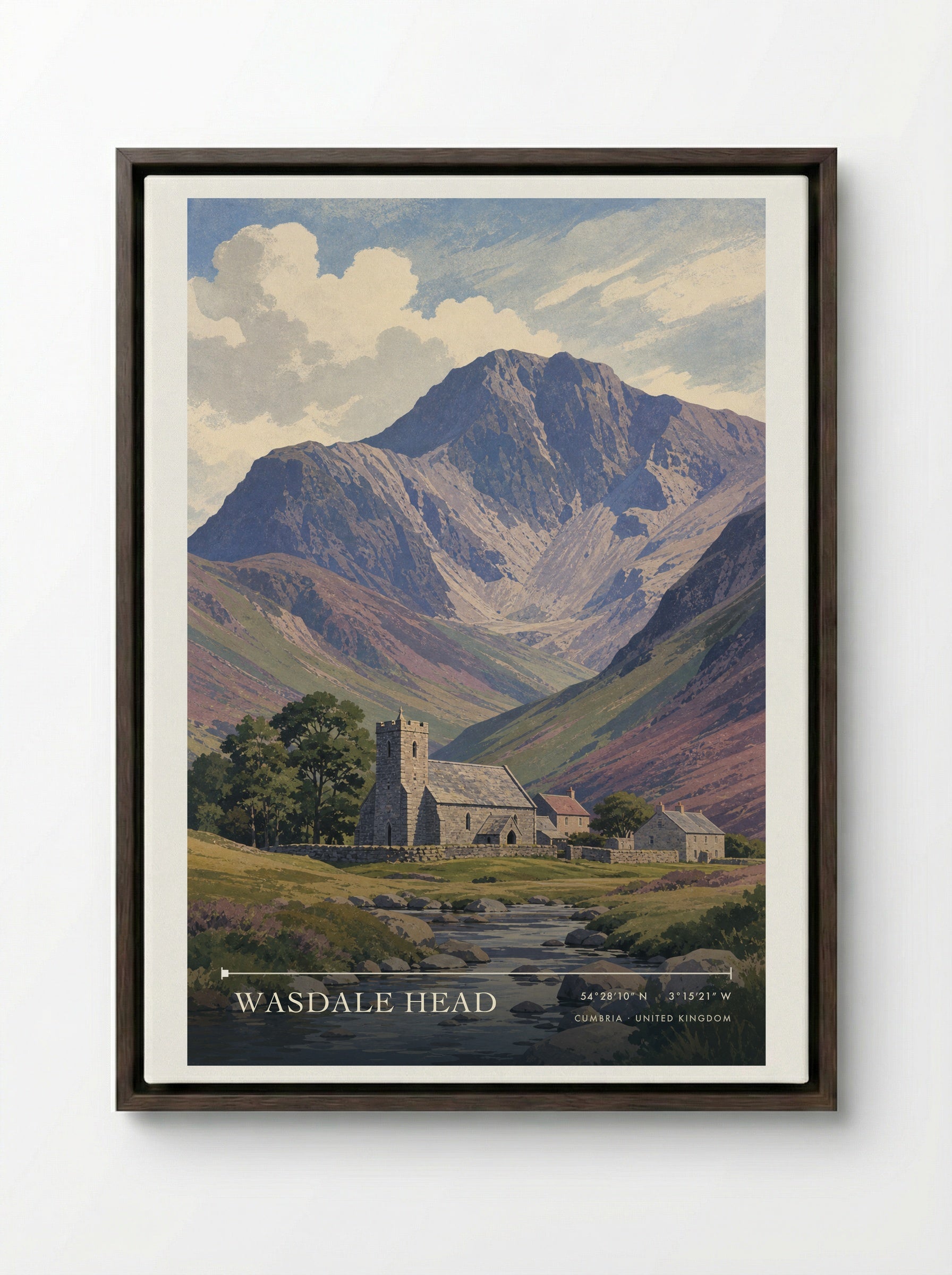 Wasdale Head Cumbria United Kingdom Travel Poster - Framed Canvas Dark Wood