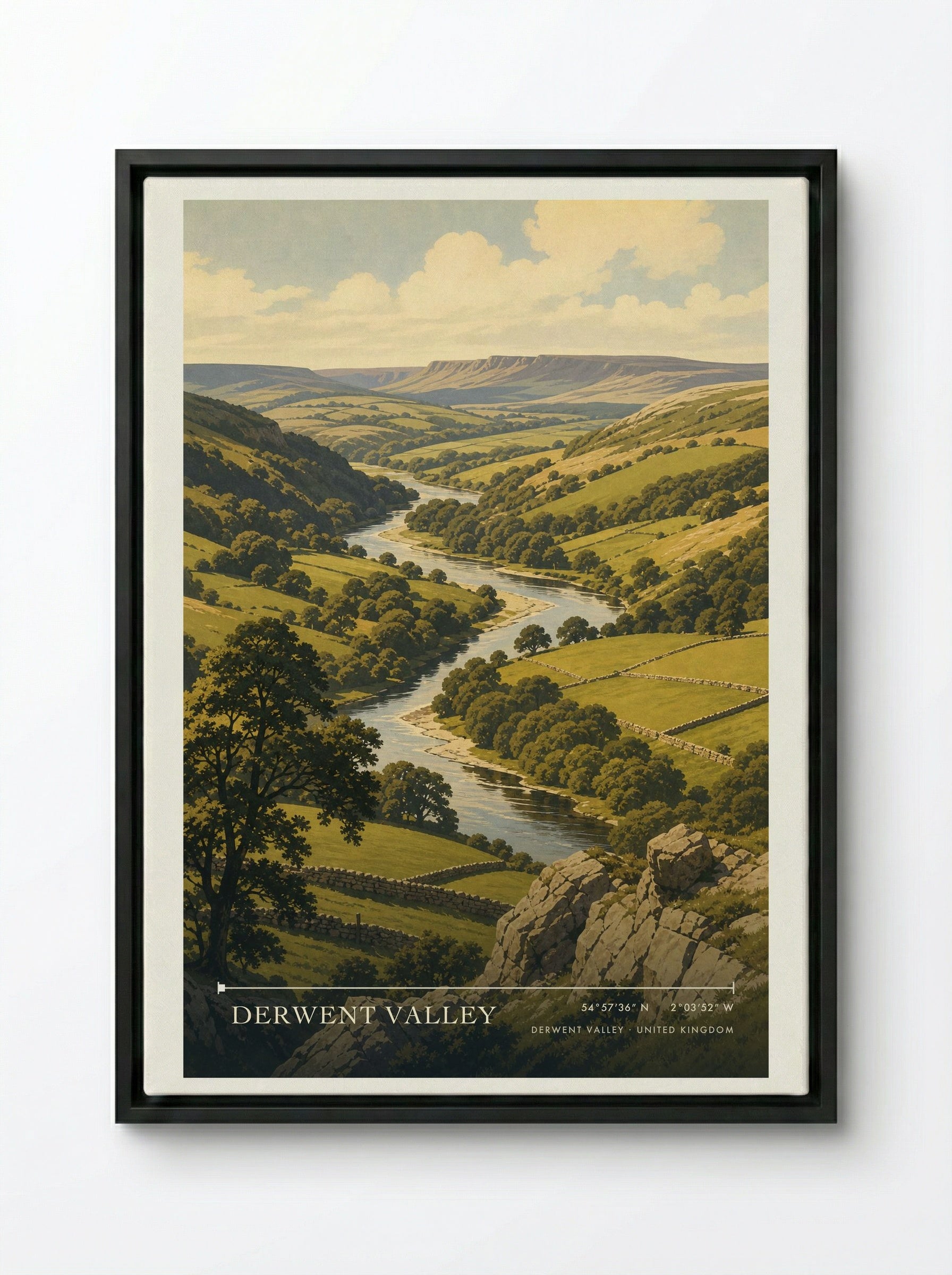 Derwent Valley United Kingdom Travel Poster - Framed Canvas Black