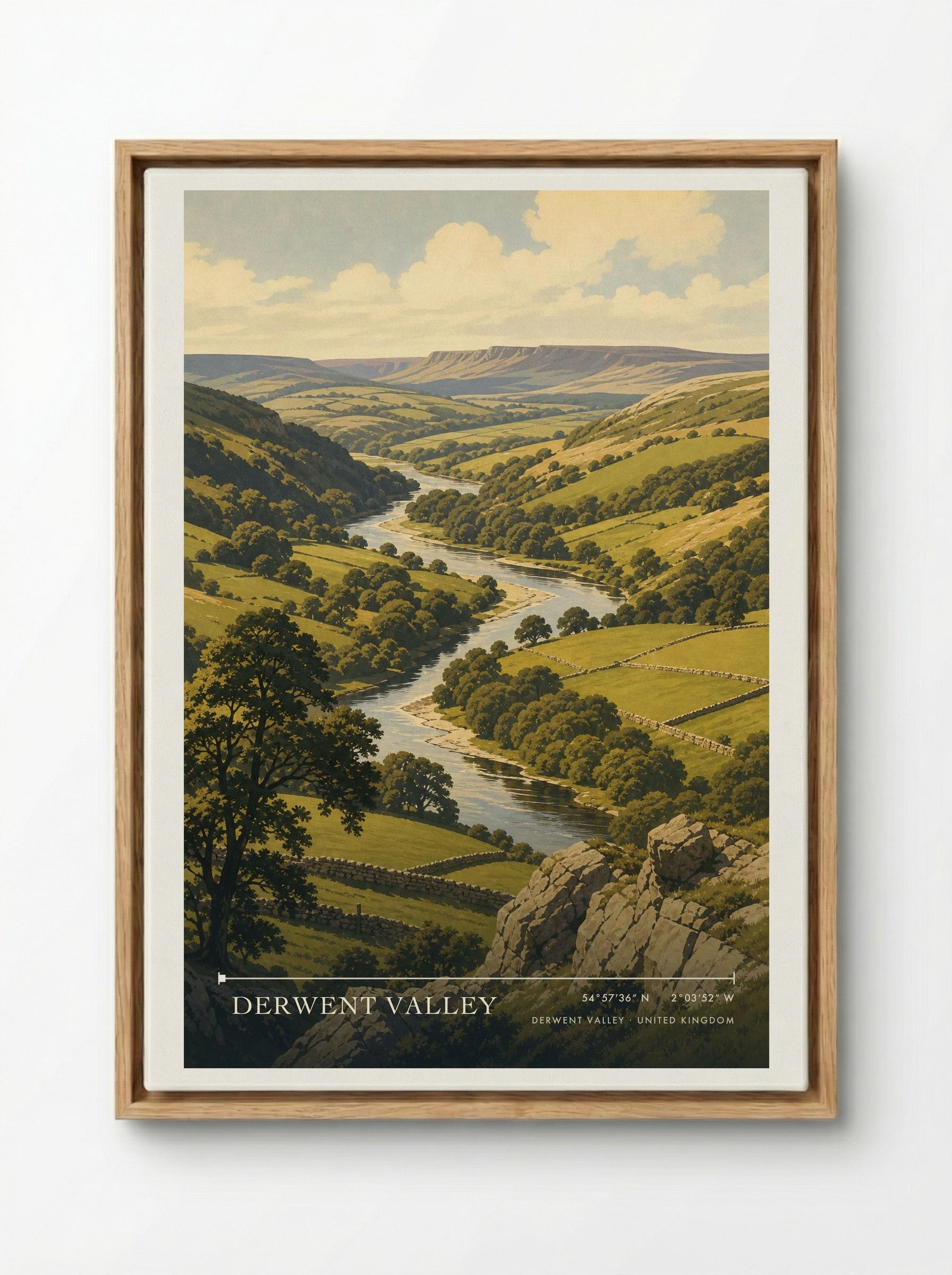 Derwent Valley United Kingdom Travel Poster - Framed Canvas Wood