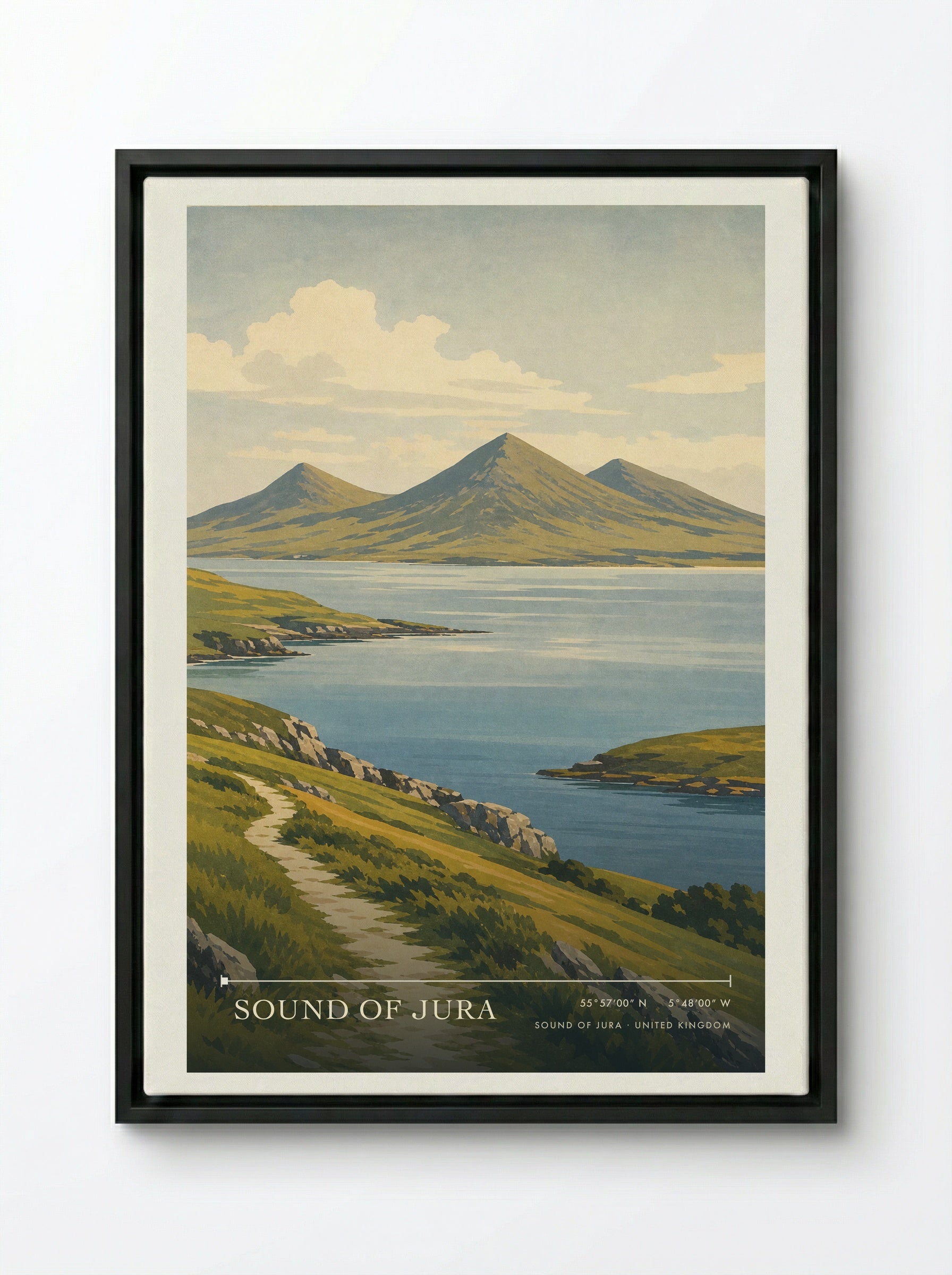 Sound of Jura United Kingdom Travel Poster - Framed Canvas Black