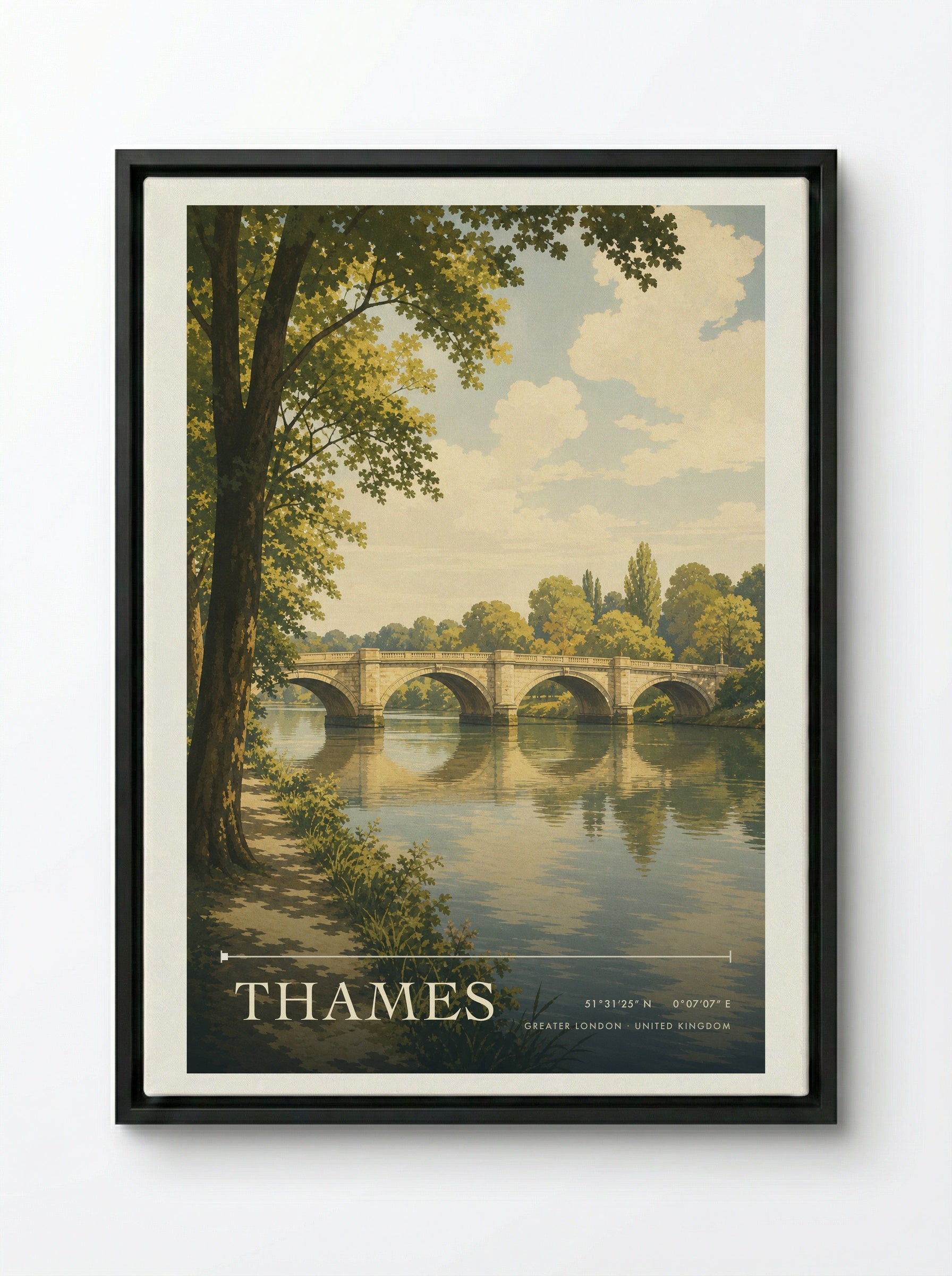 Thames Greater London United Kingdom Travel Poster - Framed Canvas Black