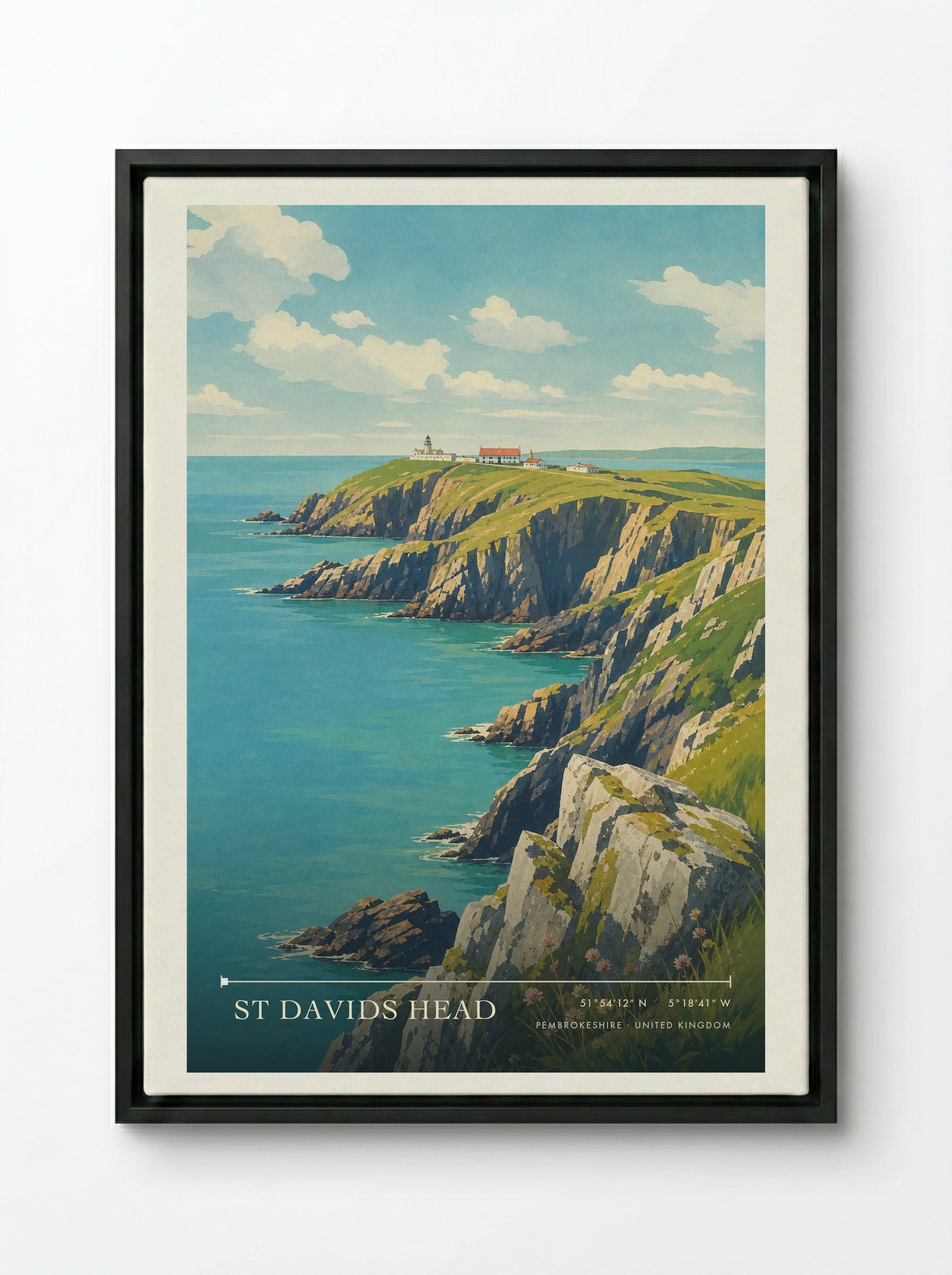 St Davids Head Pembrokeshire United Kingdom Travel Poster - Framed Canvas Black