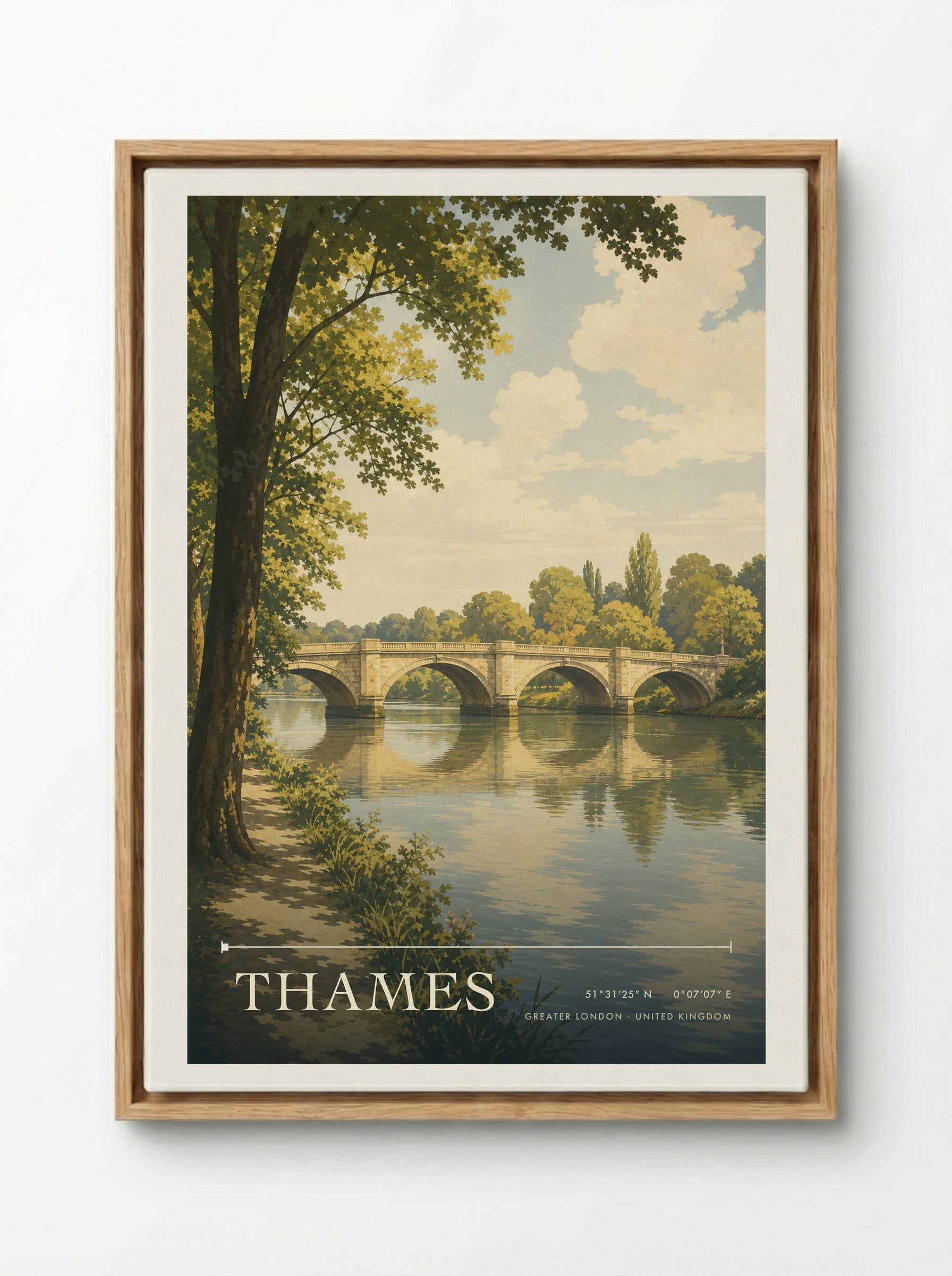 Thames Greater London United Kingdom Travel Poster - Framed Canvas Wood