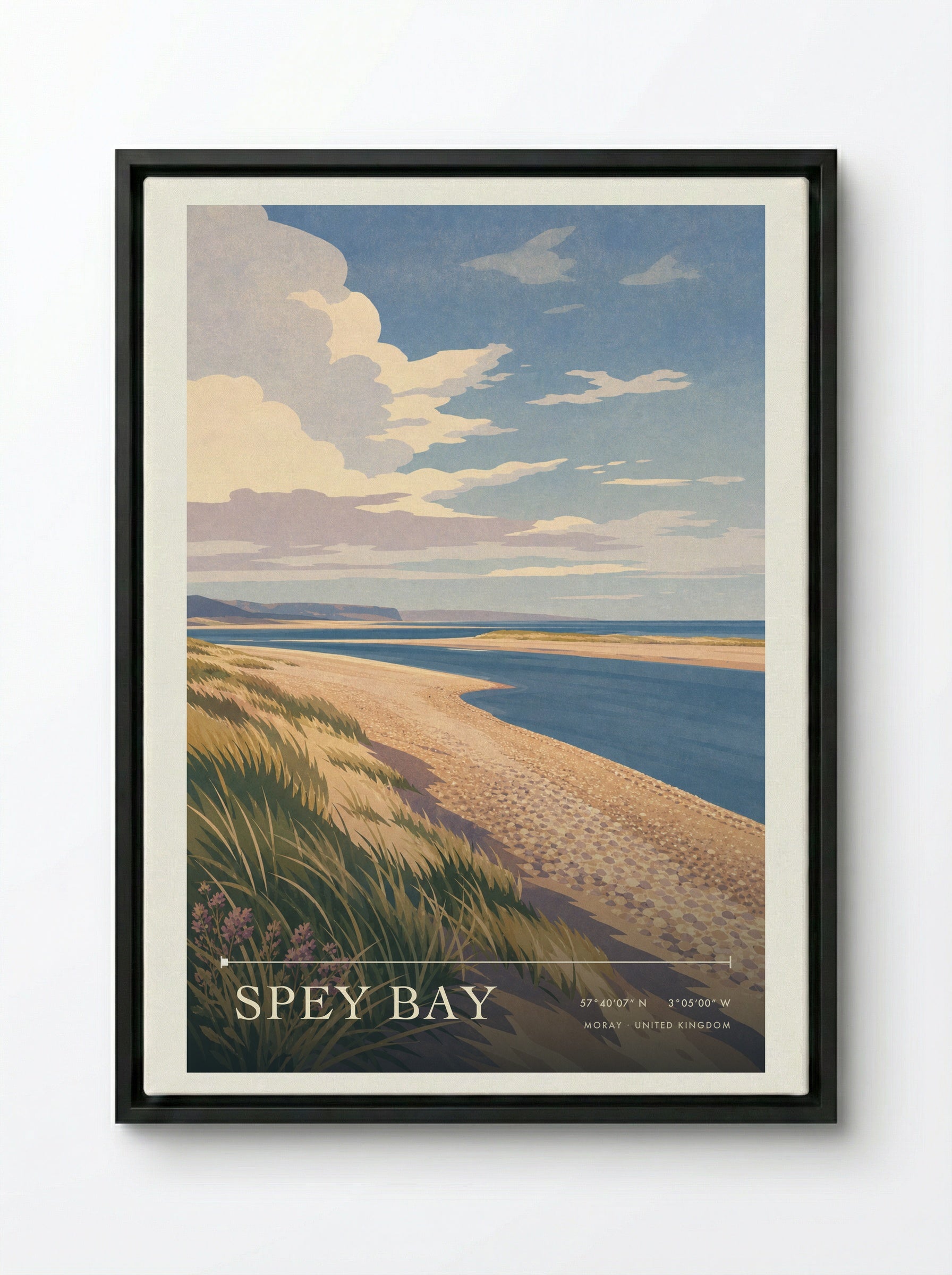 Spey Bay Moray United Kingdom Travel Poster - Framed Canvas Black