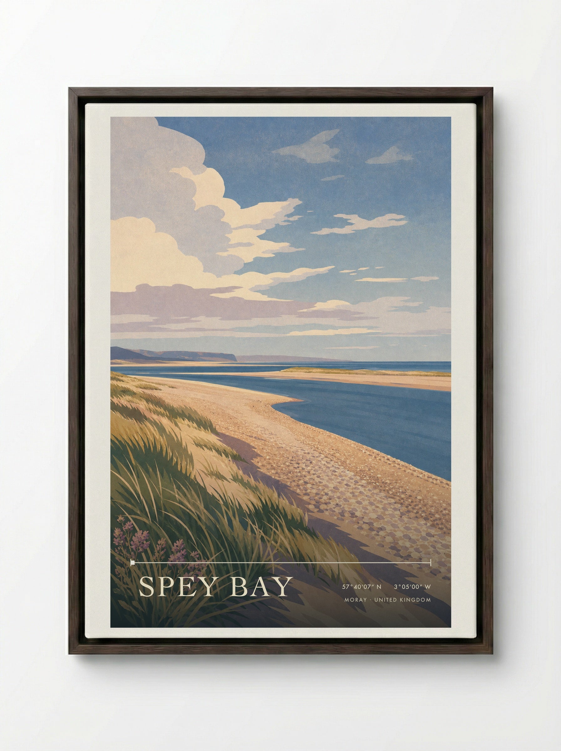 Spey Bay Moray United Kingdom Travel Poster - Framed Canvas Dark Wood
