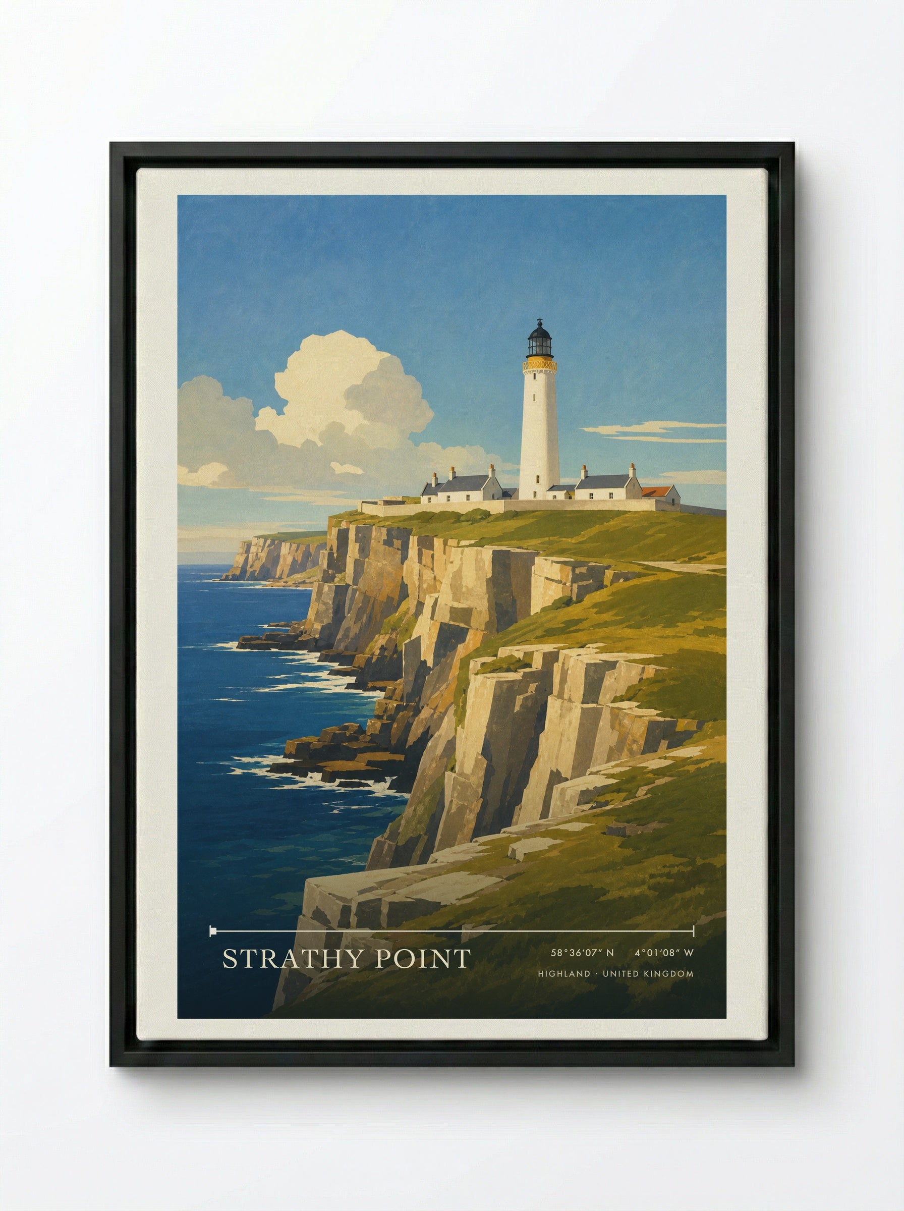 Strathy Point Highland United Kingdom Travel Poster - Framed Canvas Black