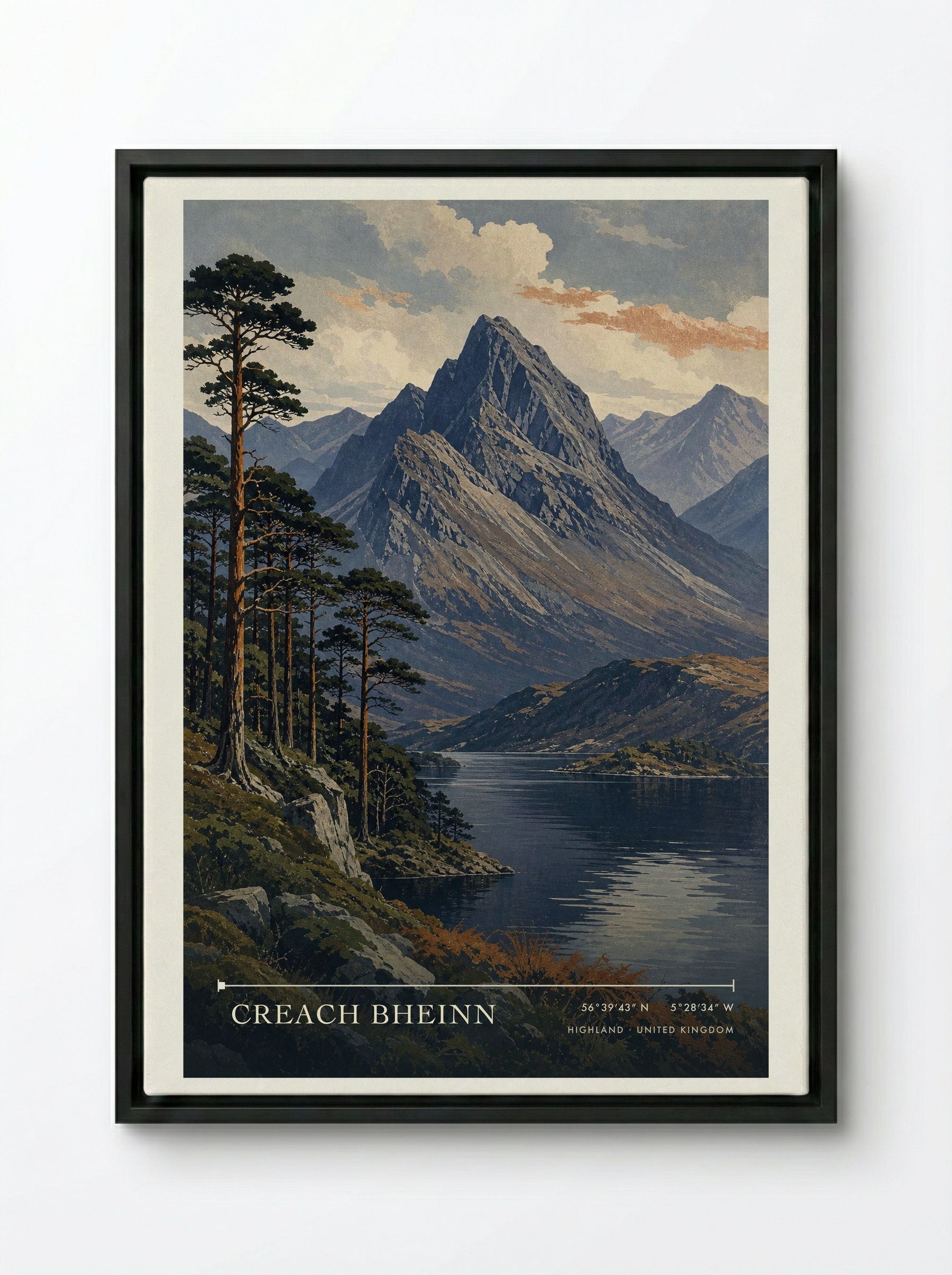 Creach Bheinn Highland United Kingdom Travel Poster - Framed Canvas Black