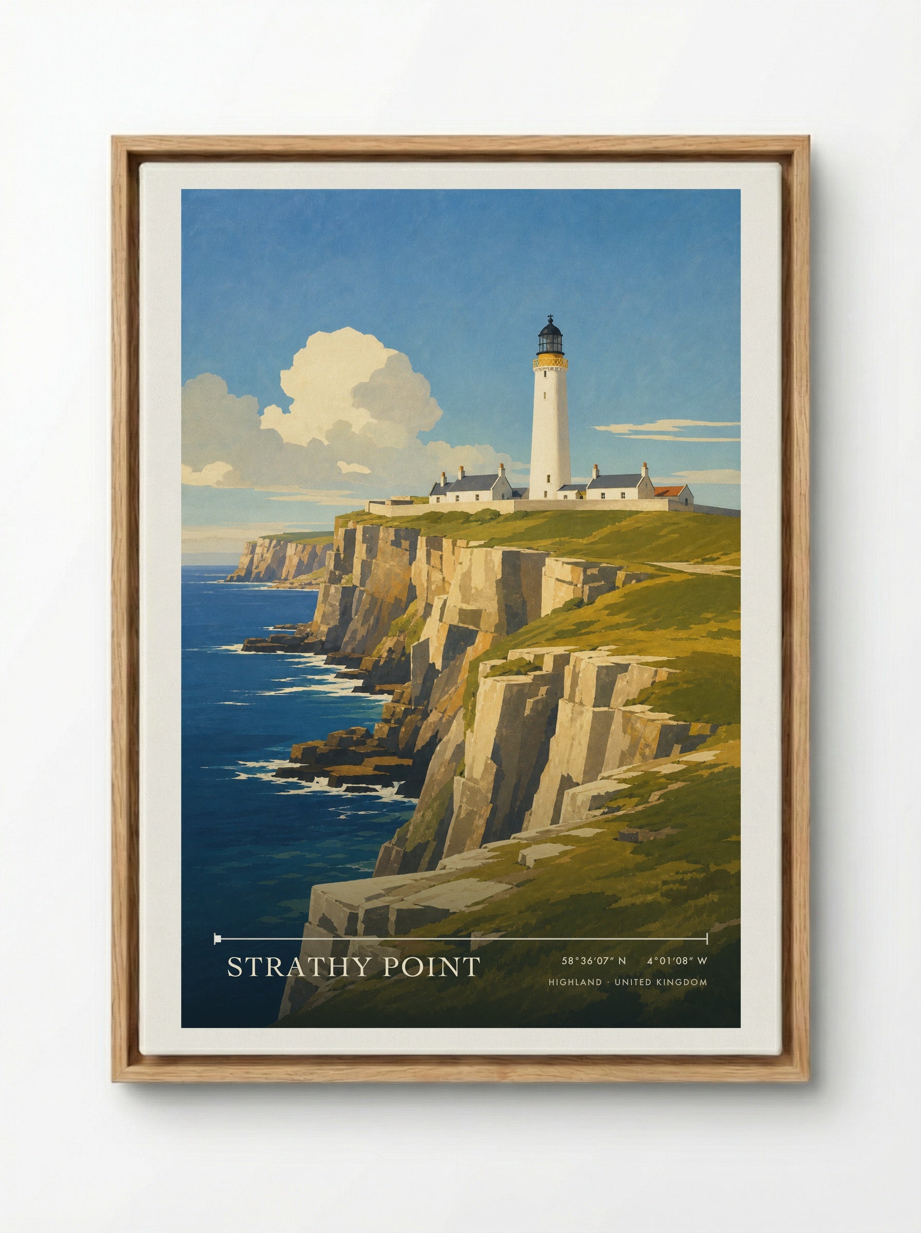 Strathy Point Highland United Kingdom Travel Poster - Framed Canvas Wood