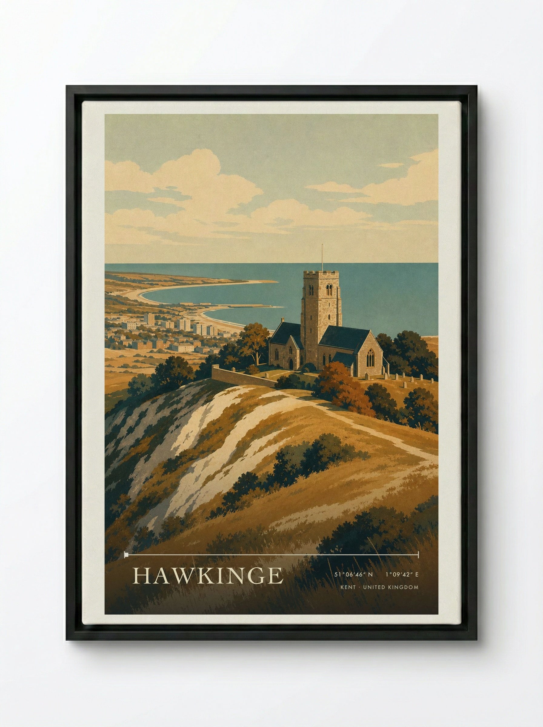 Hawkinge Kent United Kingdom Travel Poster - Framed Canvas Black