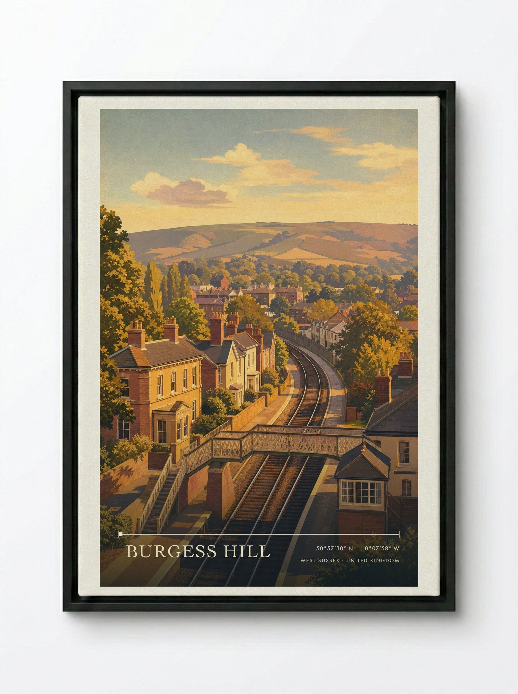 Burgess Hill West Sussex United Kingdom Travel Poster - Framed Canvas Black