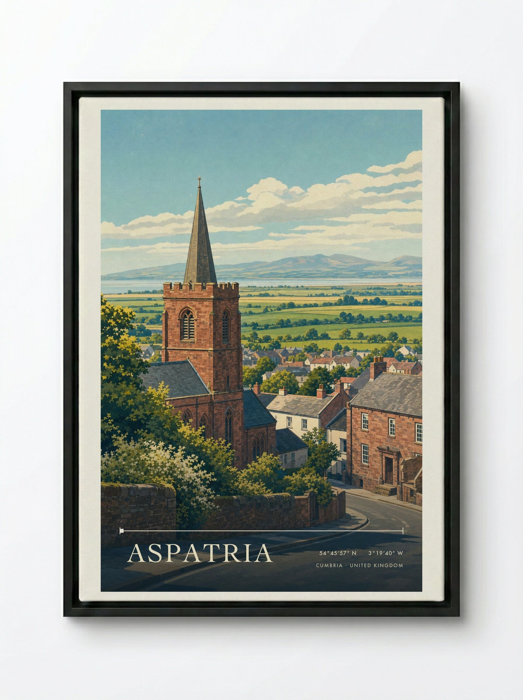 Aspatria Cumbria United Kingdom Travel Poster - Framed Canvas Black