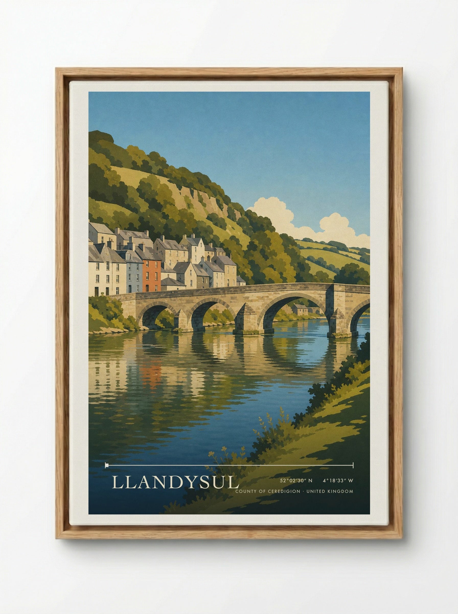 Llandysul County of Ceredigion United Kingdom Travel Poster - Framed Canvas Wood