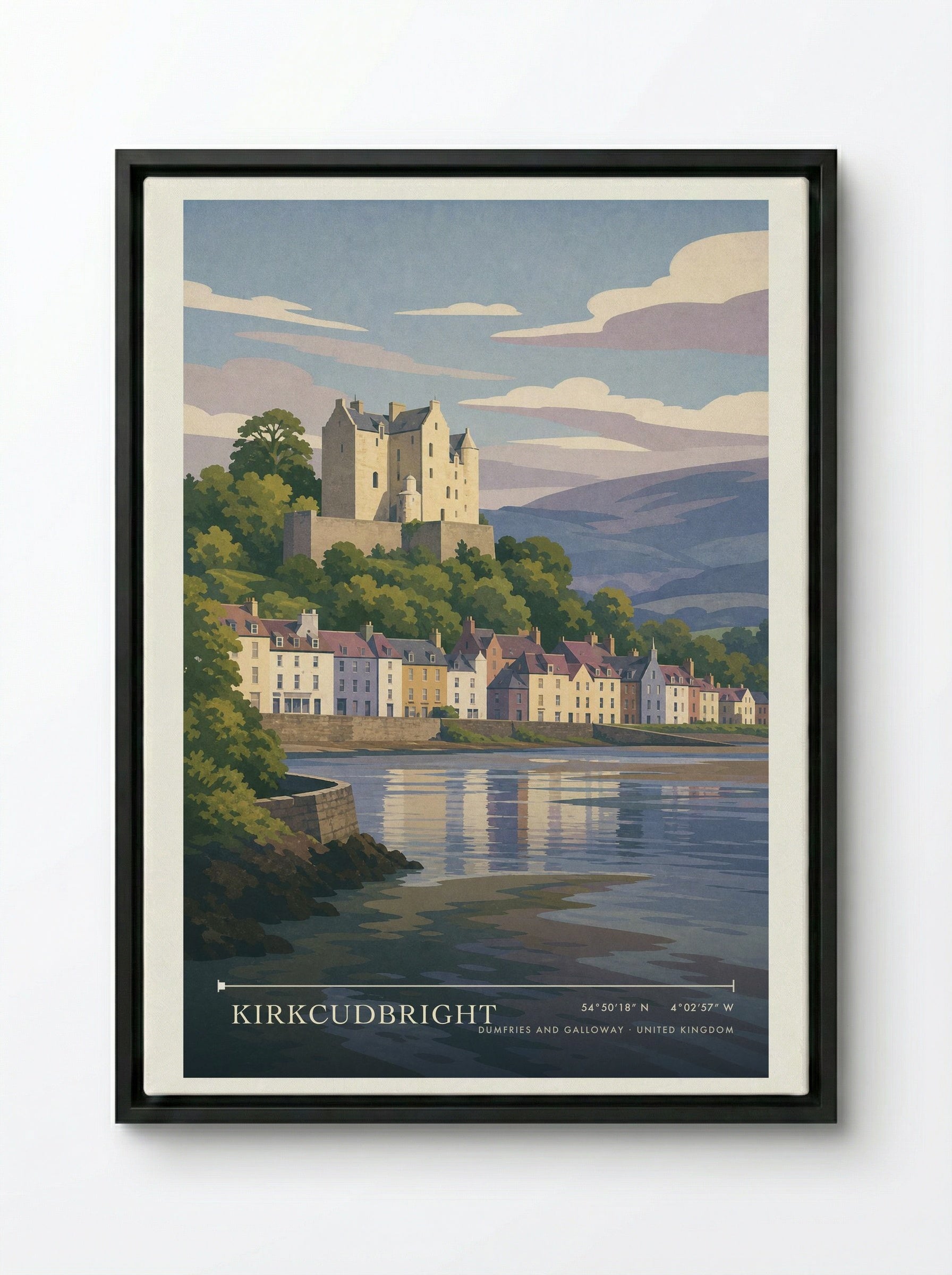 Kirkcudbright Dumfries and Galloway United Kingdom Travel Poster - Framed Canvas Black